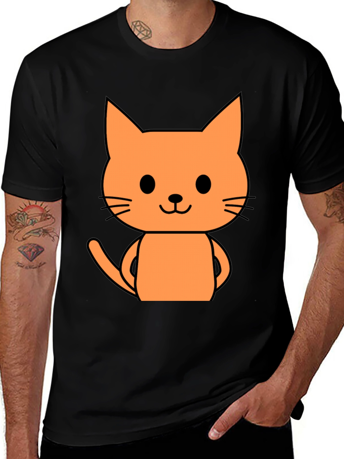 Variant 12 of Cartoon Cat Graphic Tee - Black Cotton Blend Shirt
