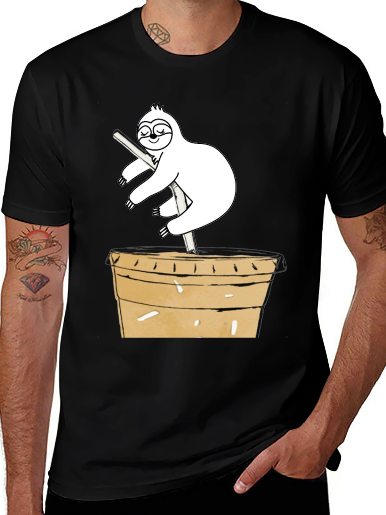 Variant 29 of Sloth on Coffee Cup Graphic Tee - Unique Design