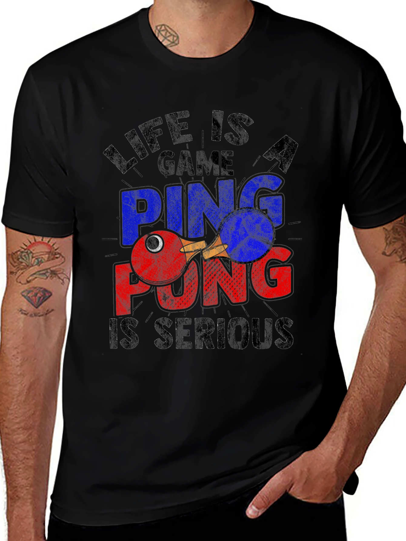 Variant 18 of Life Is a Game Ping Pong Serious Black T-Shirt