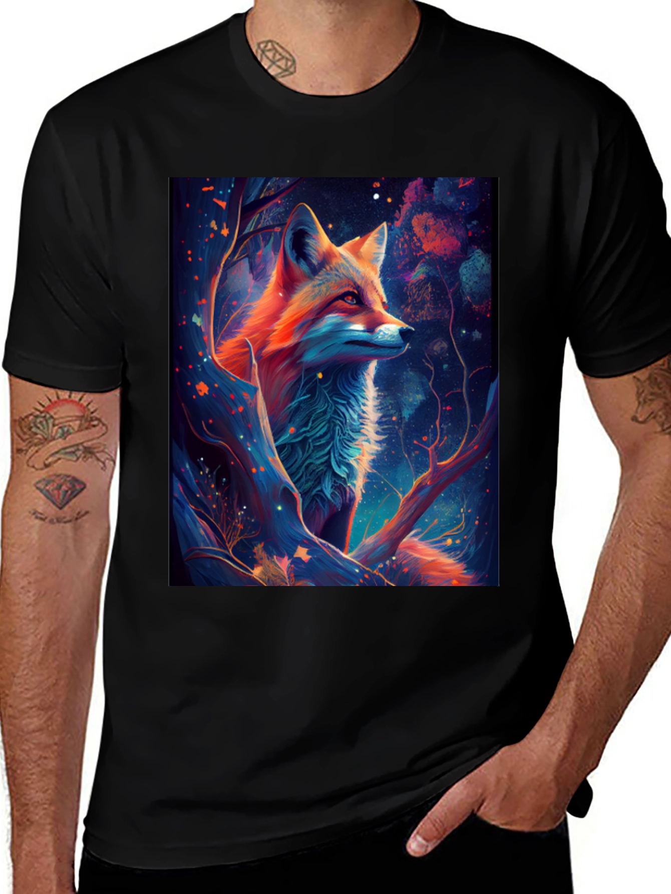 Variant 7 of Mystic Fox Graphic Tee - Unisex Black T-Shirt