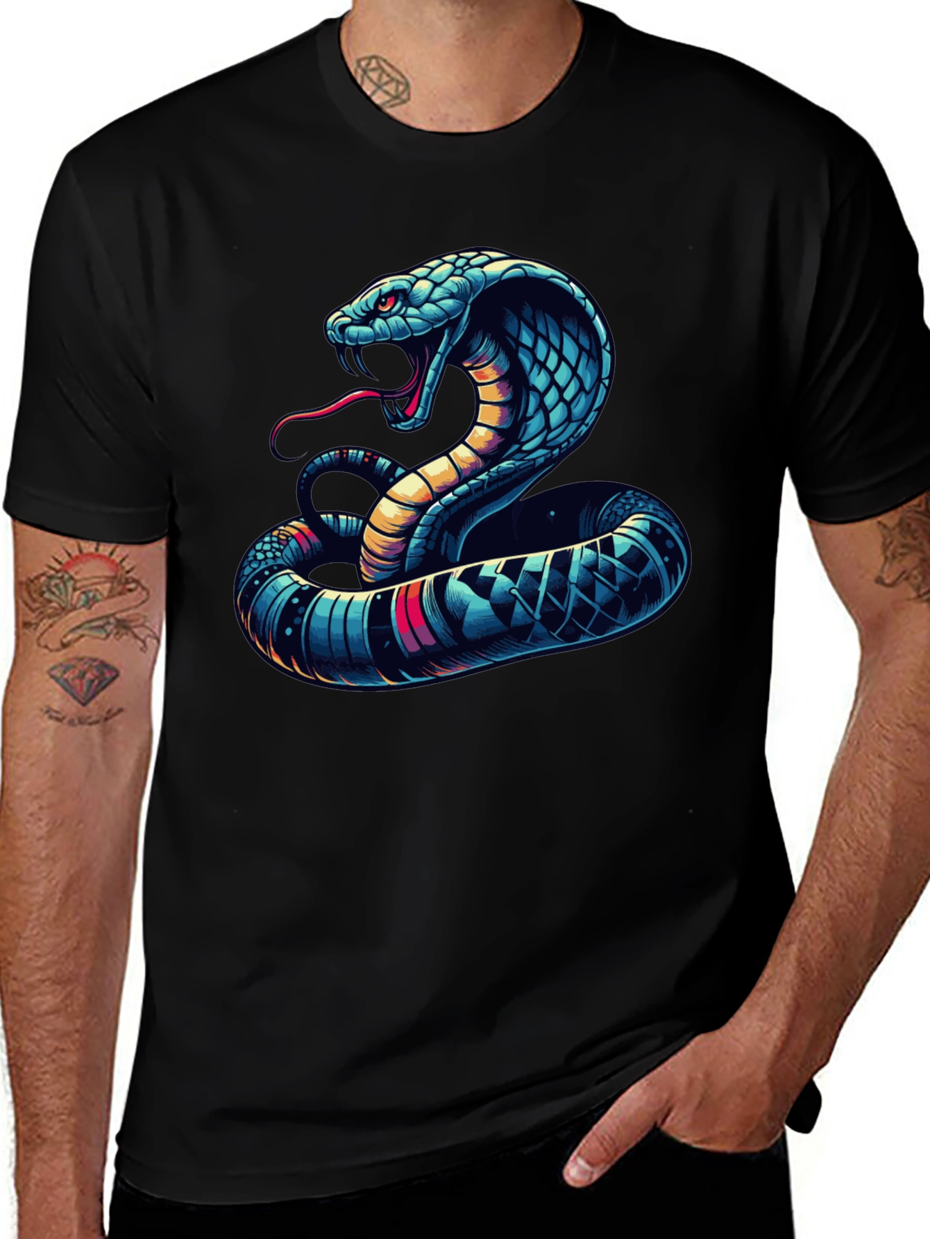 Variant 26 of Cobra Graphic Tee - Men's Black T-Shirt with Snake Design