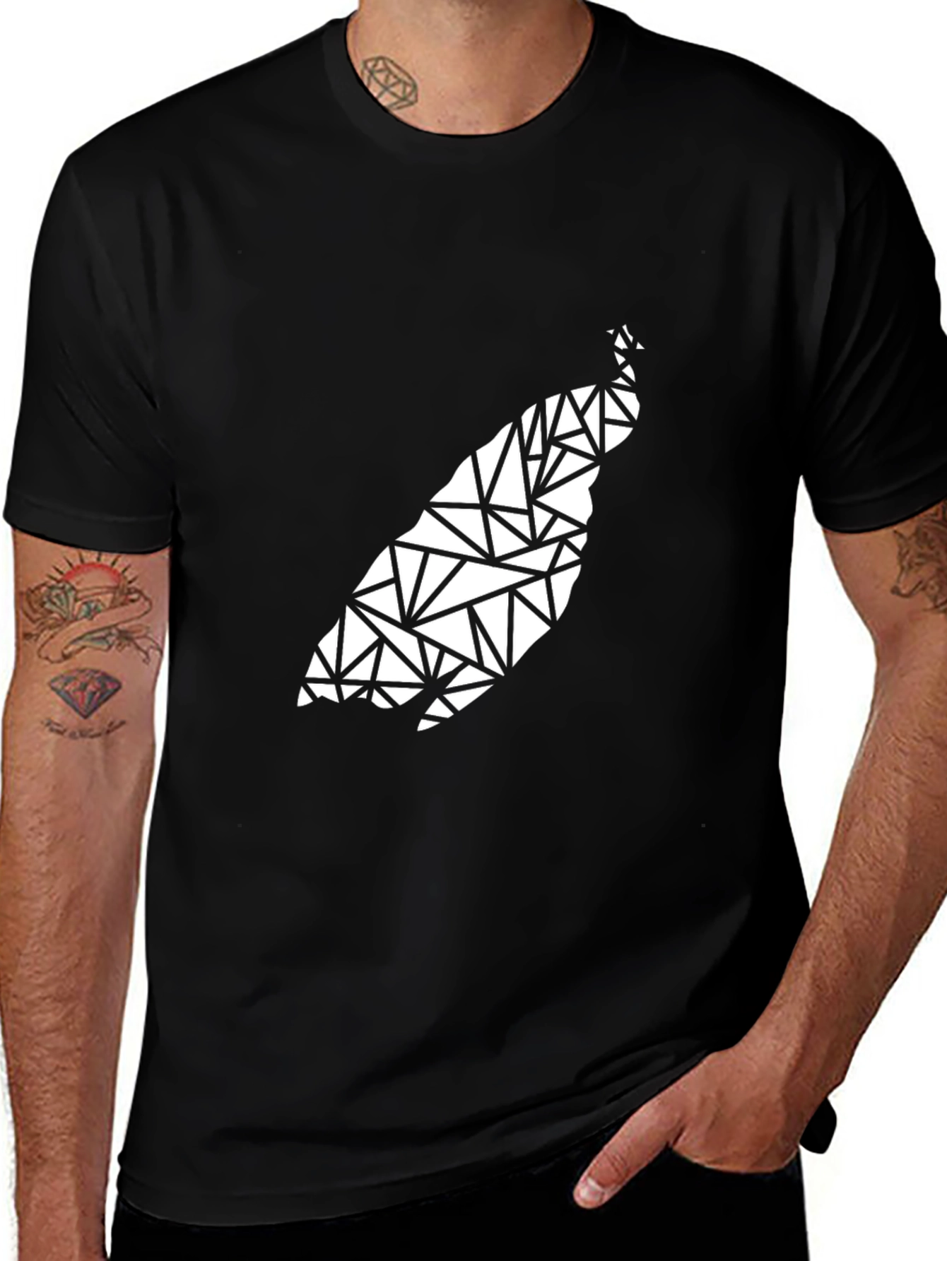 Variant 14 of Geometric Peacock Graphic Tee - Black