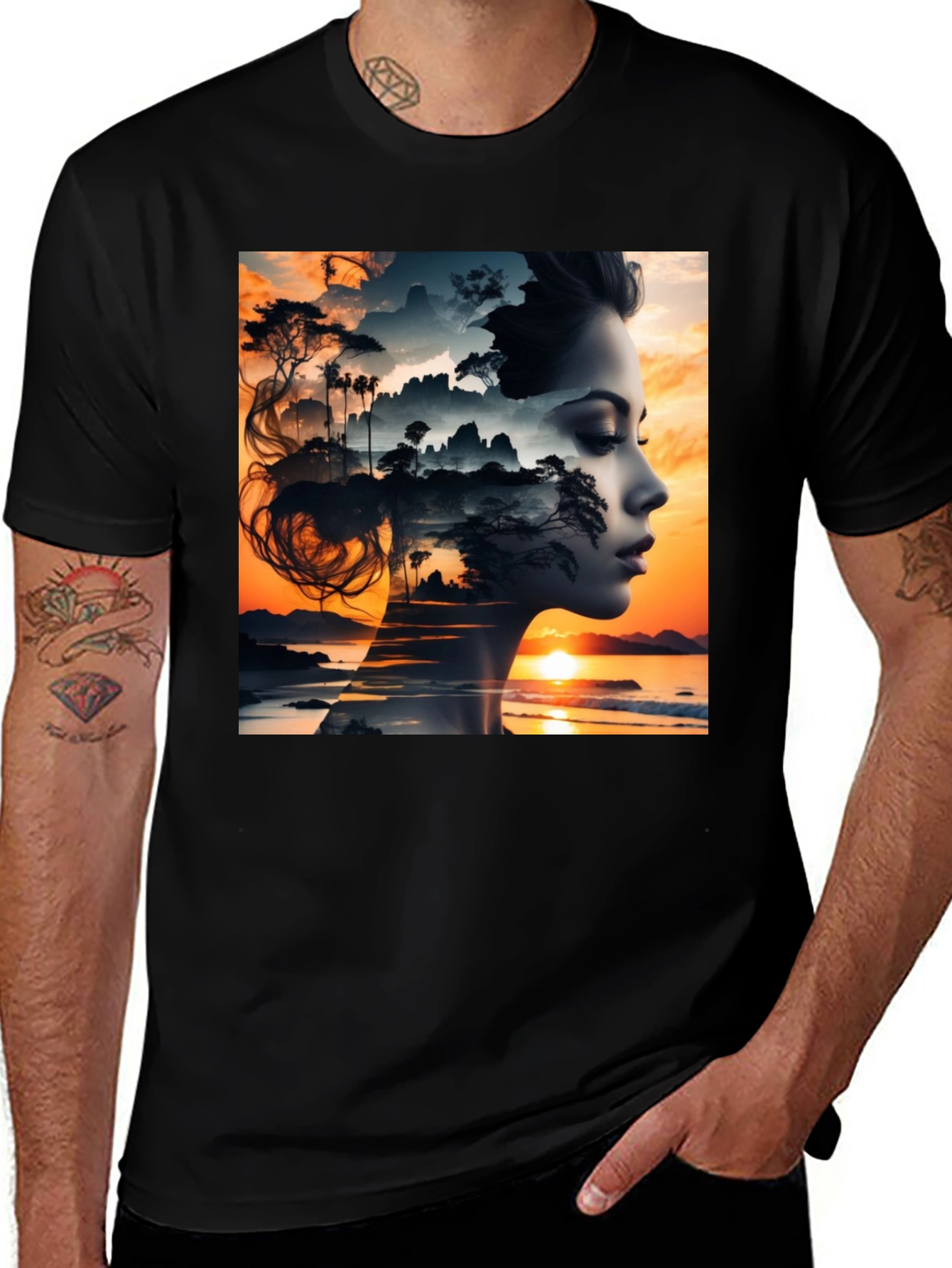 Variant 21 of Sunset Woman Graphic Tee - Artistic Print T-Shirt