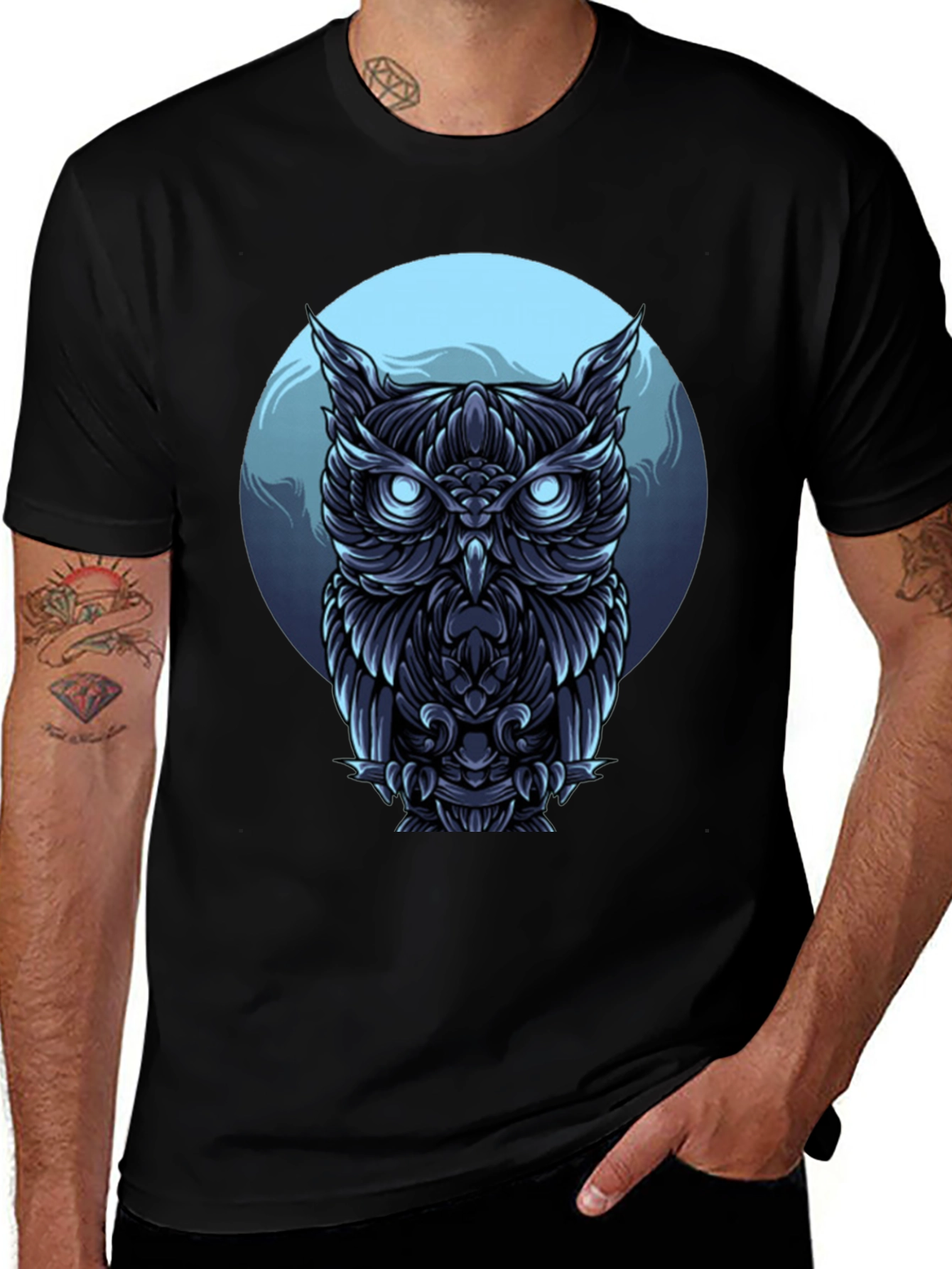Variant 20 of Owl Graphic Print Black T-Shirt