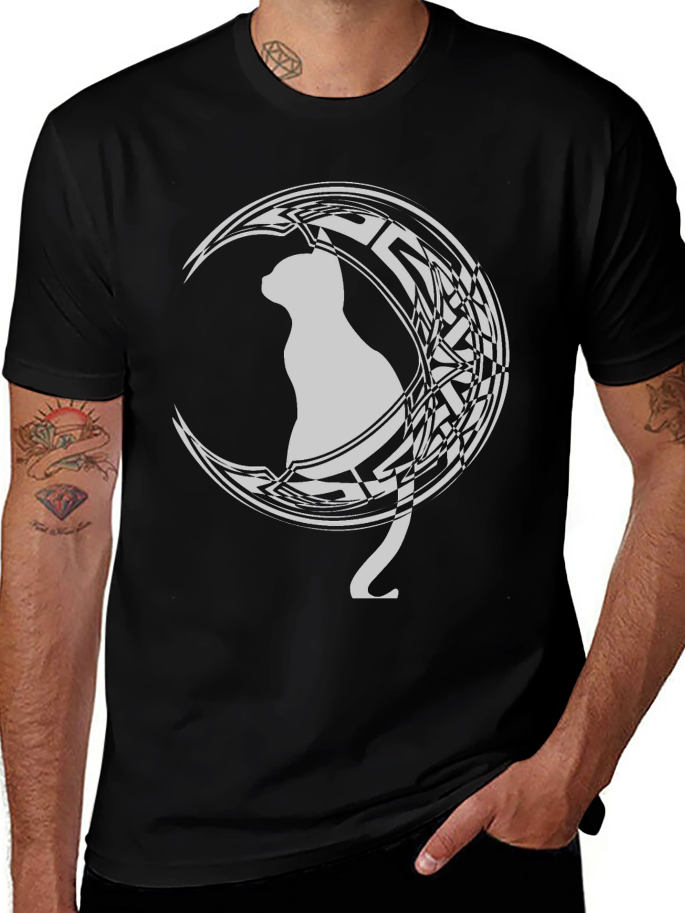 Cat on Crescent Moon Graphic T-Shirt