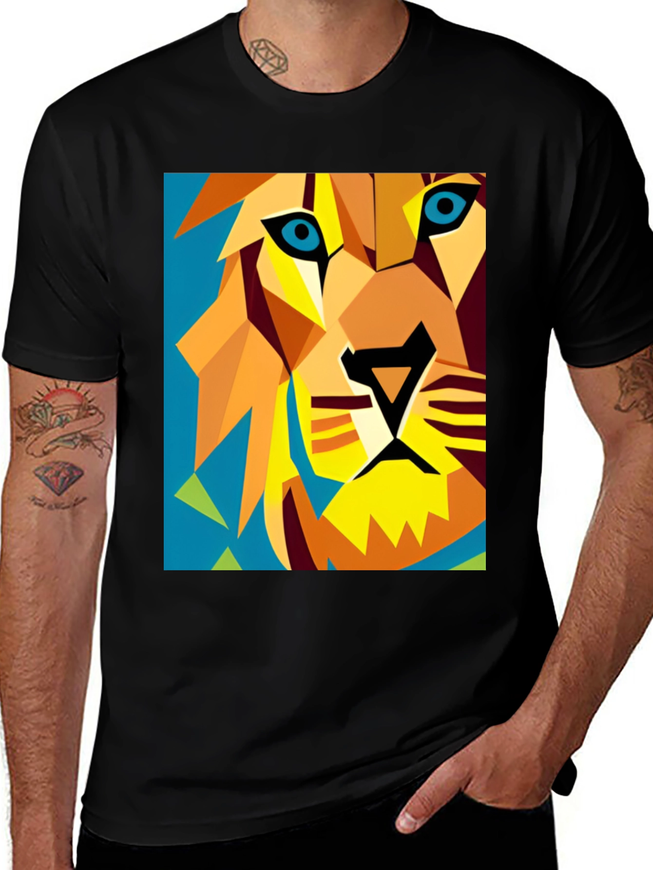 Variant 9 of Geometric Lion Graphic Tee - Modern Art Style