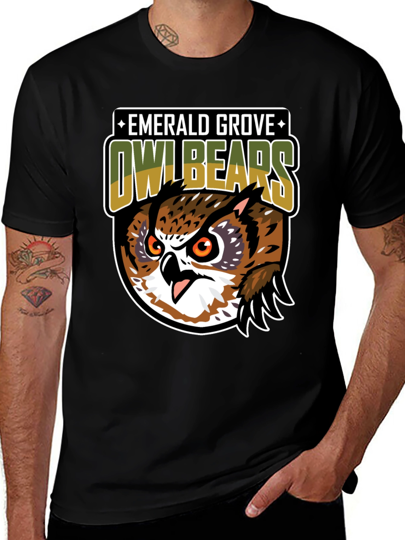 Emerald Grove Owl Bears Graphic Tee