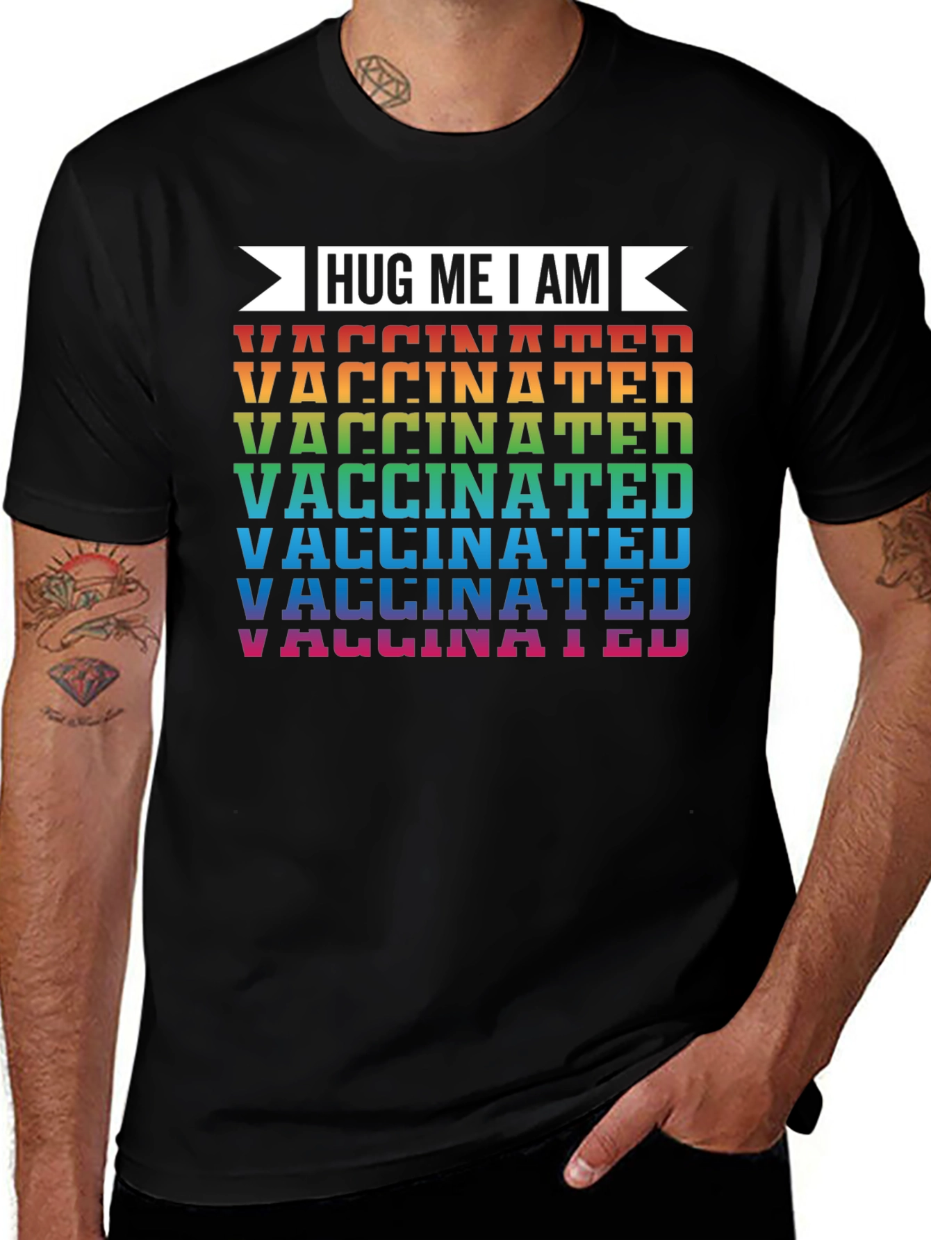 Variant 10 of Hug Me I Am Vaccinated T-Shirt - Rainbow
