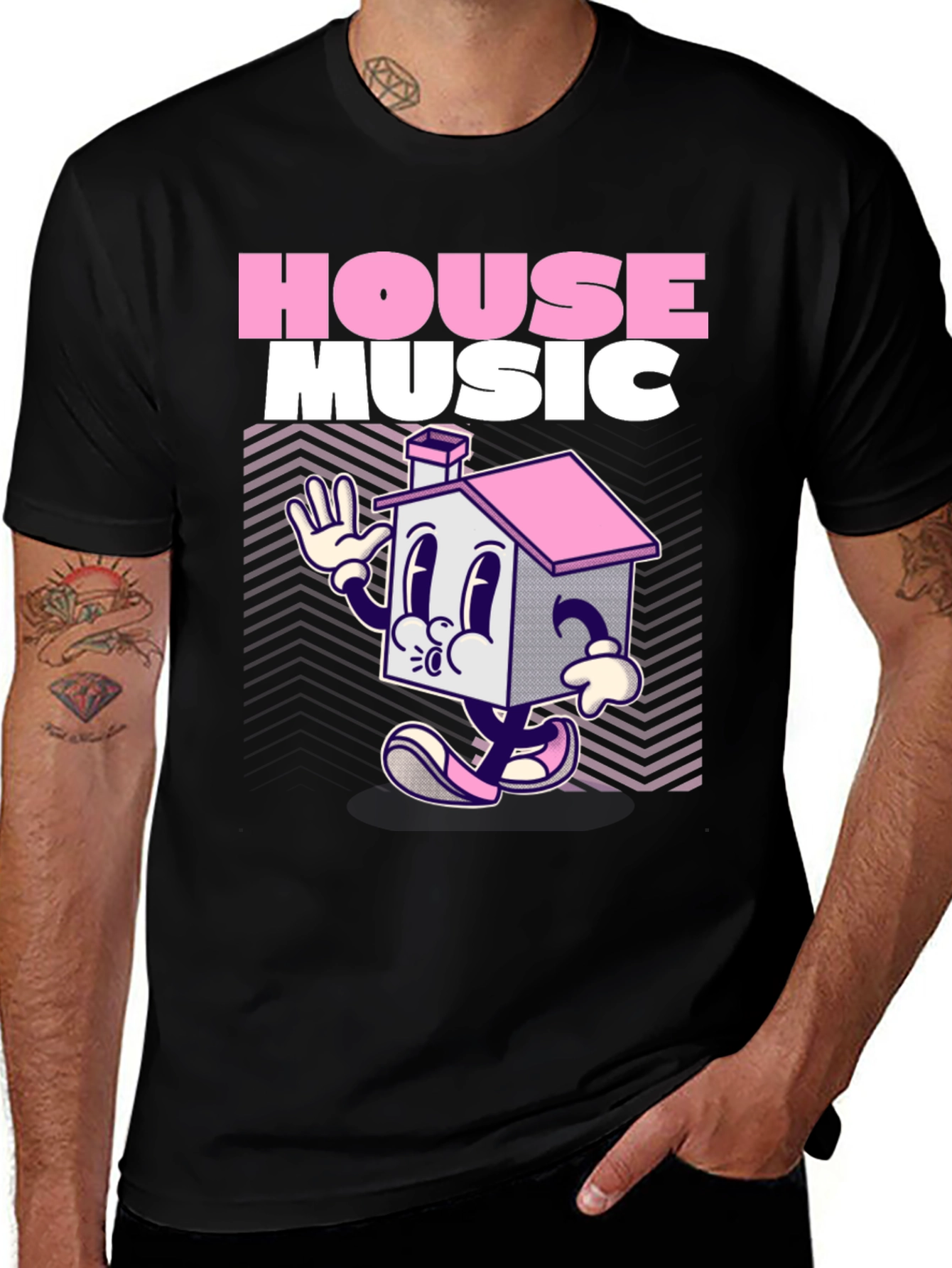 Variant 21 of House Music Cartoon Graphic Black T-Shirt