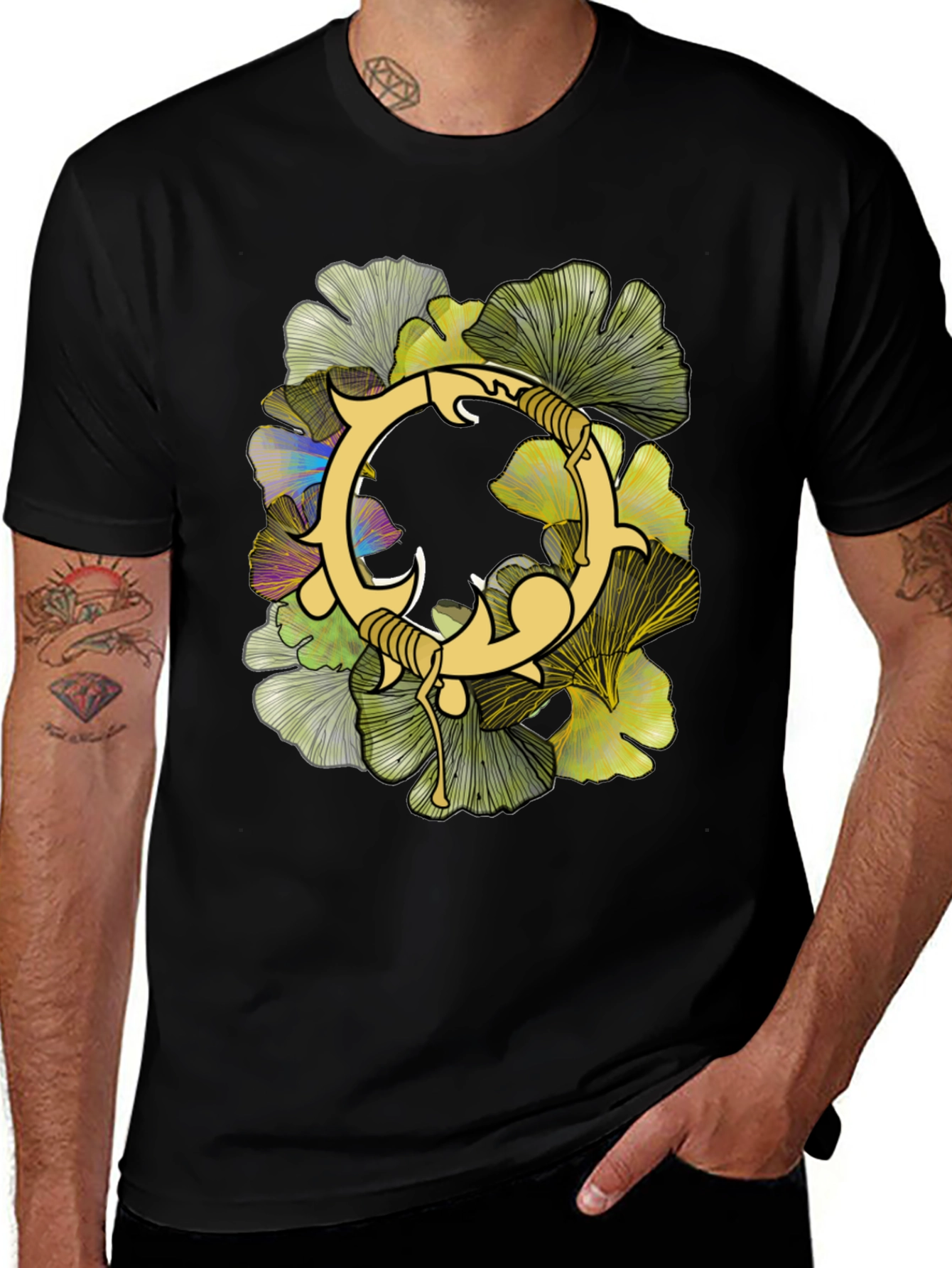 Variant 27 of Ginkgo Leaf Graphic Print Black Tee