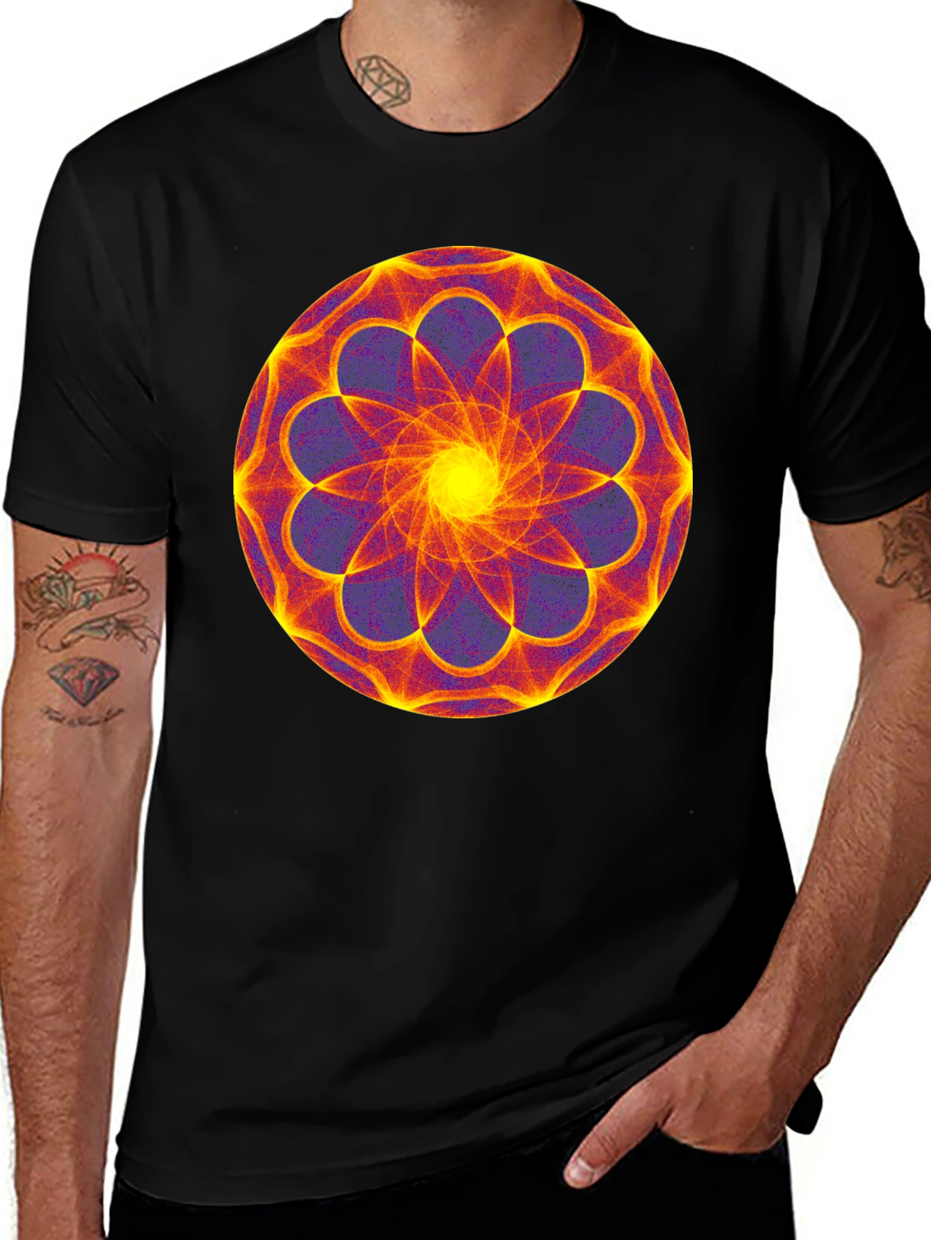 Variant 25 of Geometric Mandala Graphic Print Black Tee