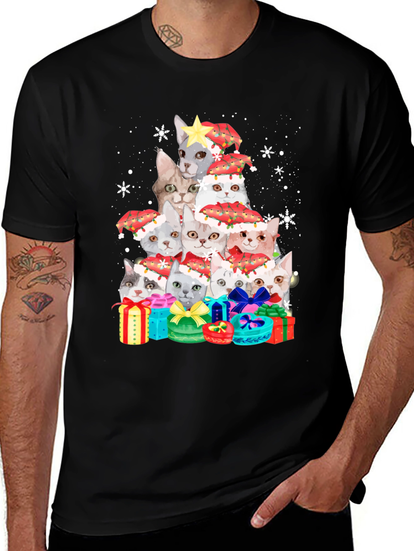 Variant 8 of Festive Cat Christmas Tree Graphic Tee