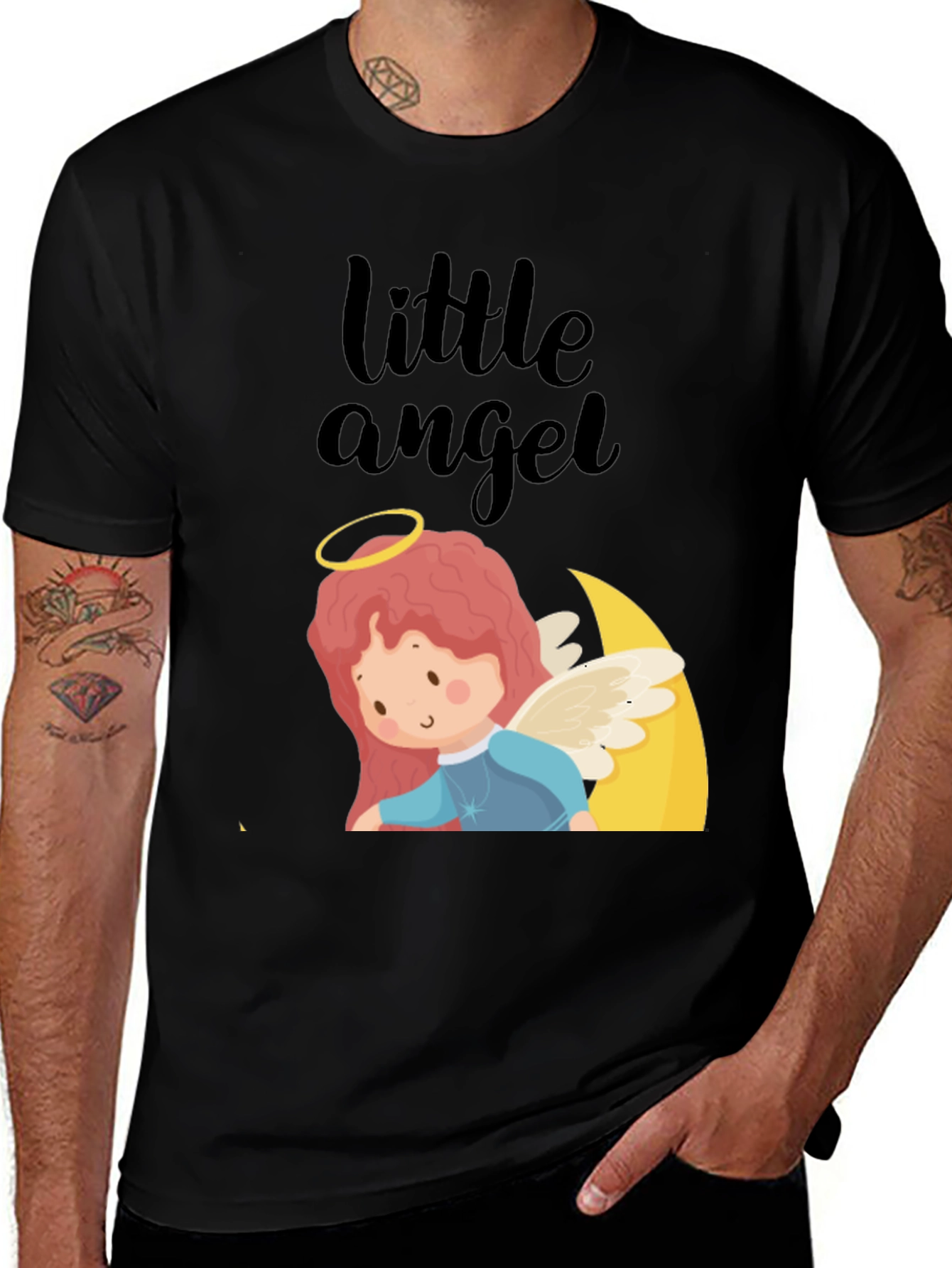 Variant 28 of Cute Little Angel Graphic Tee - Black