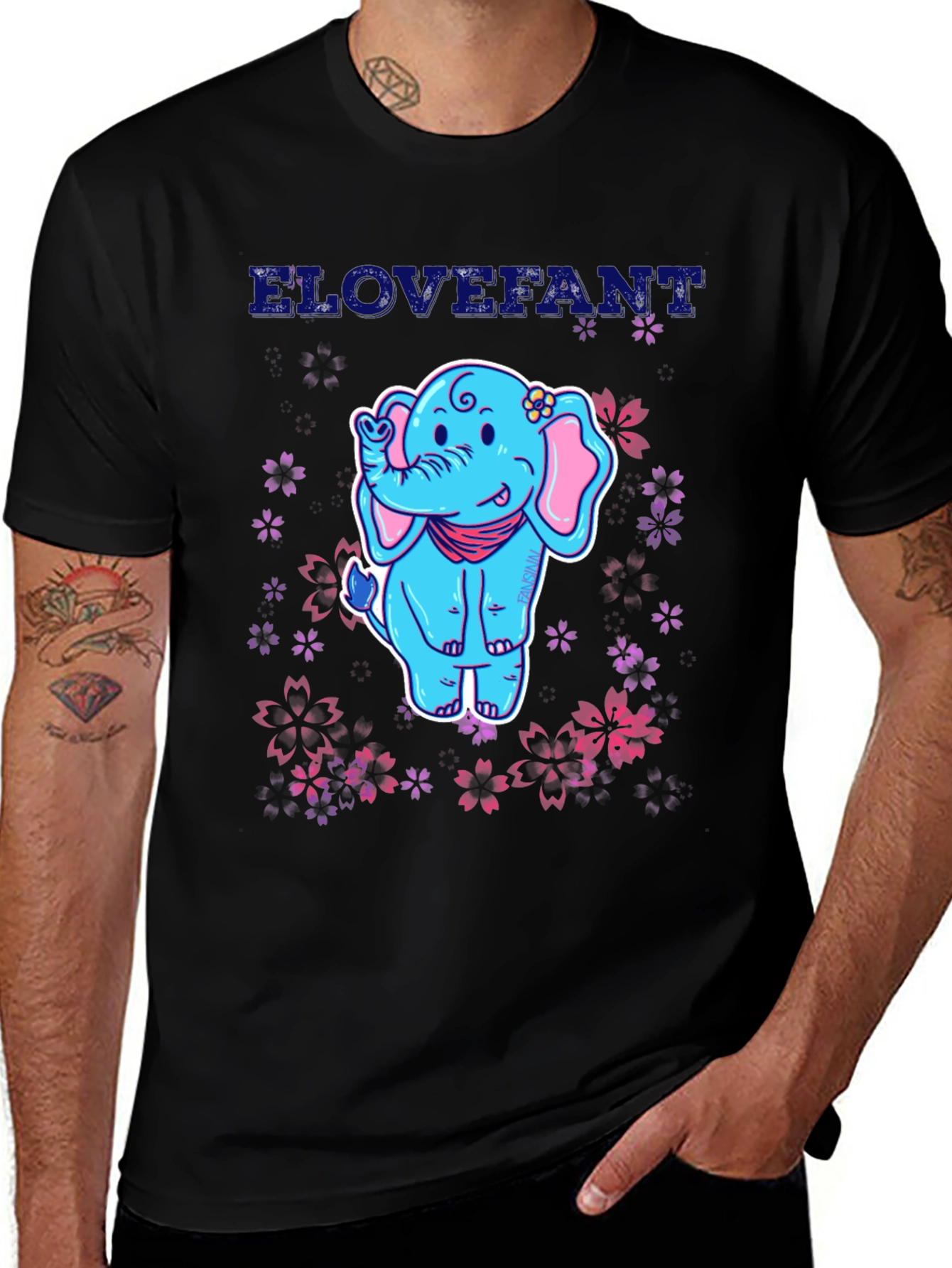 Variant 21 of Blovefant Graphic Tee - Cute Elephant Floral Design