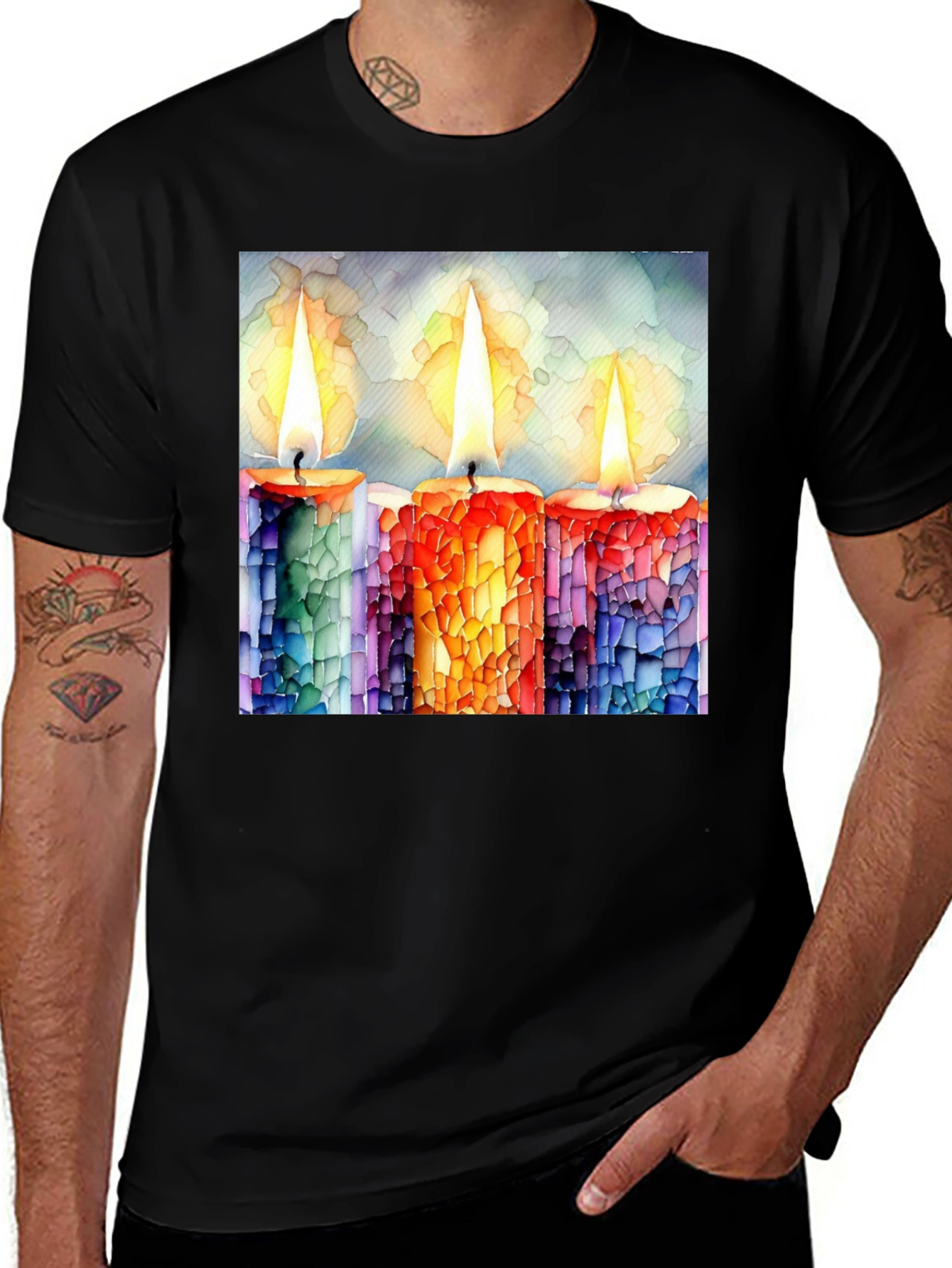 Variant 10 of Candle Art Print Black T-Shirt
