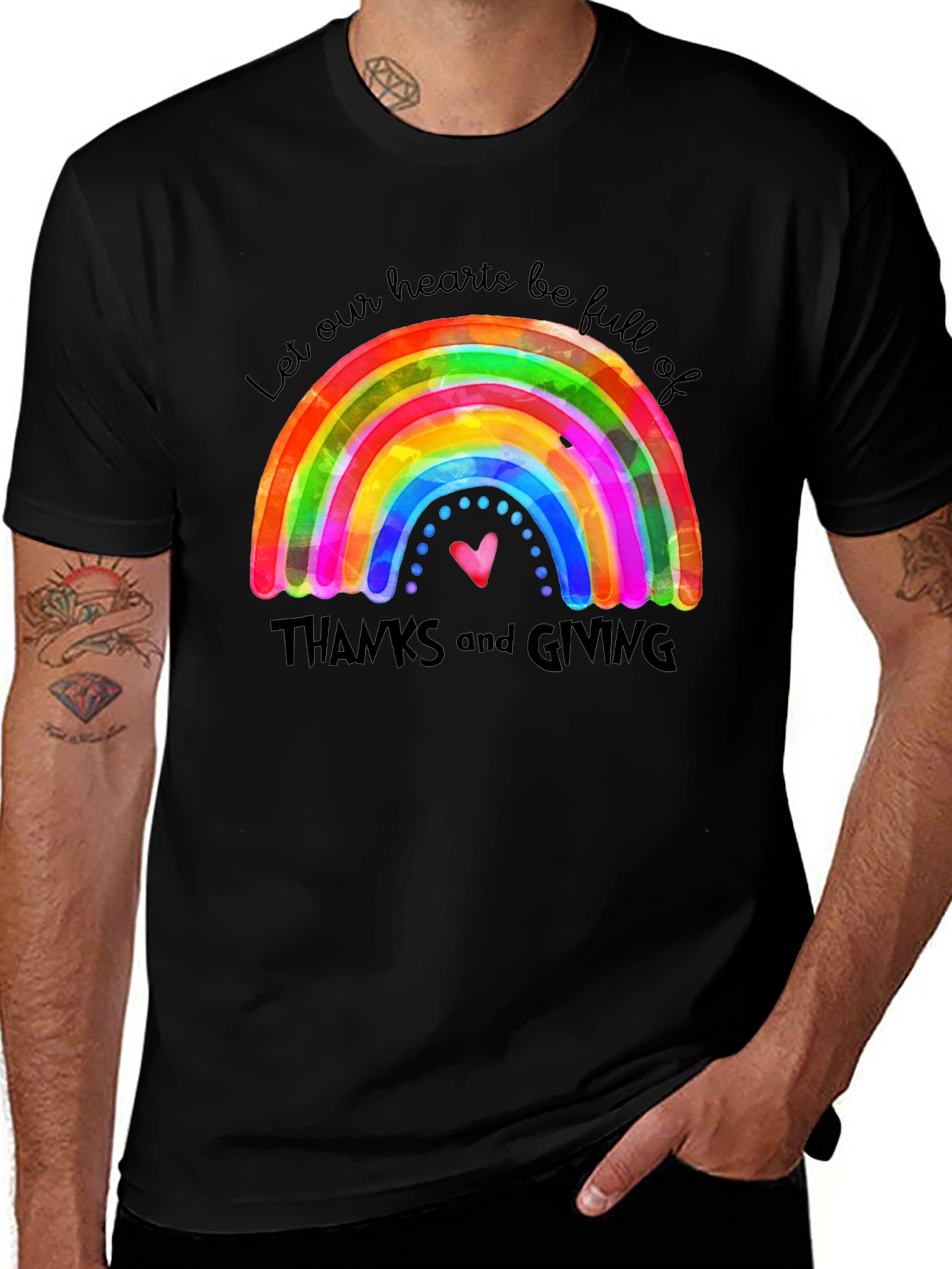 Thanksgiving Rainbow Heart T-Shirt - Gratitude Tee