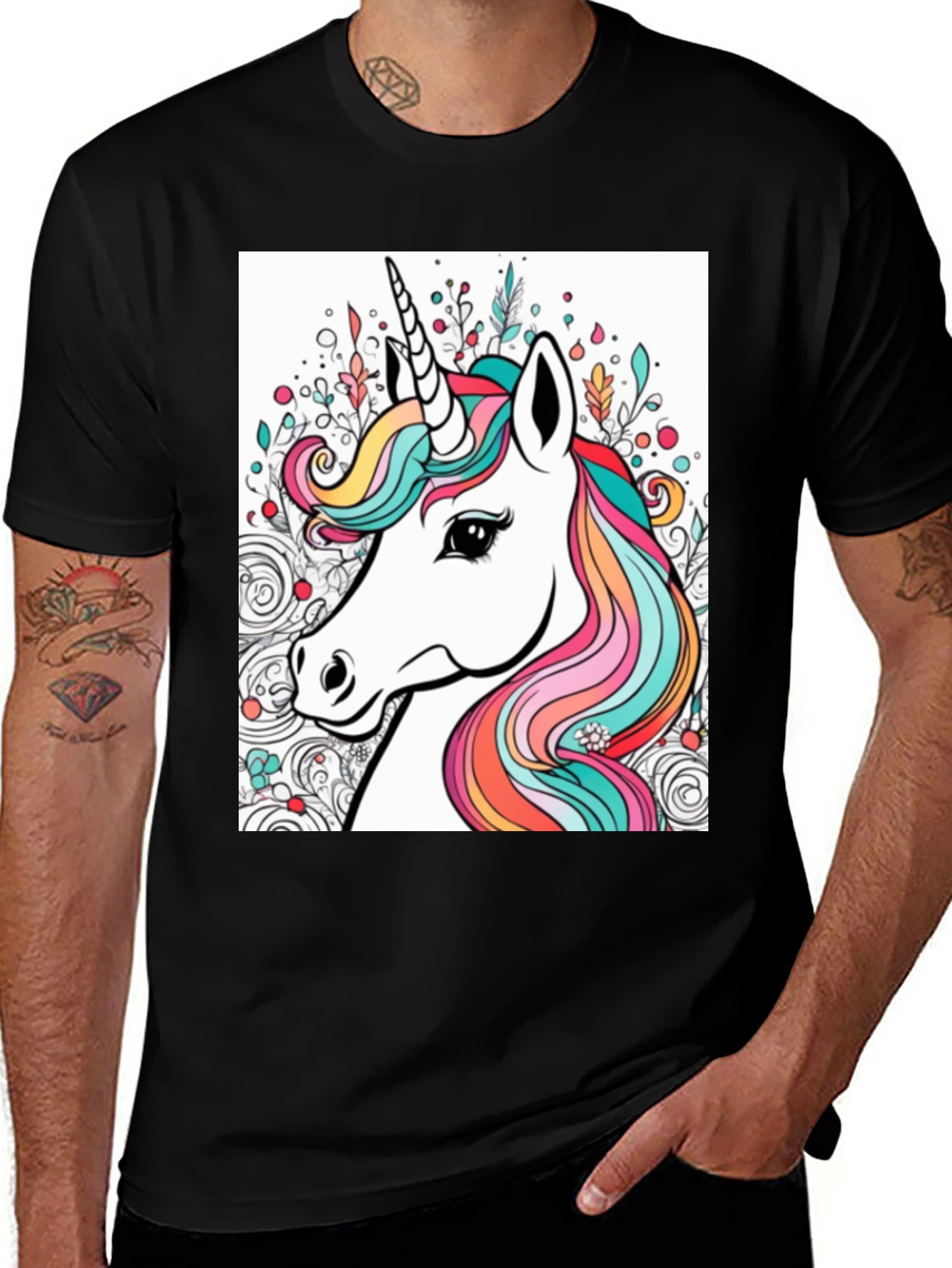 Variant 30 of Unicorn Graphic Print Black T-Shirt