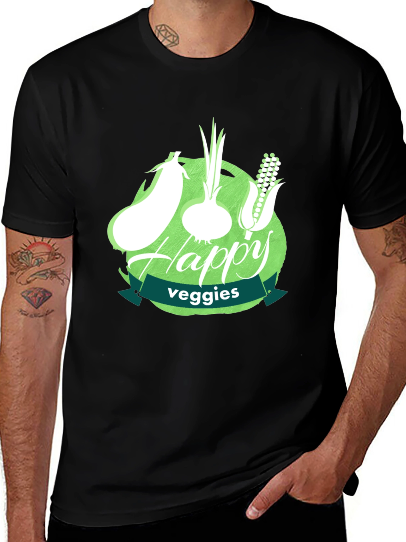 Happy Veggies Graphic Tee - Unisex Black T-Shirt