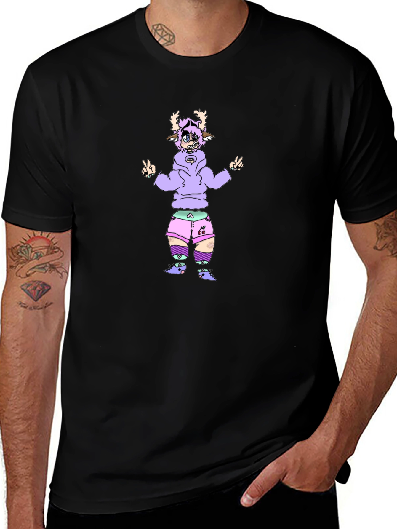 Fun Cartoon Character Black T-Shirt