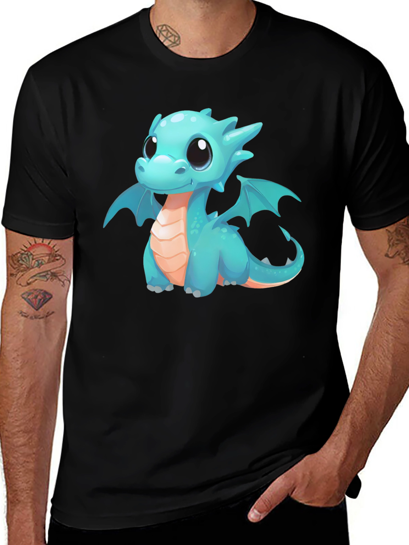 Variant 10 of Cute Dragon Graphic T-Shirt - Black