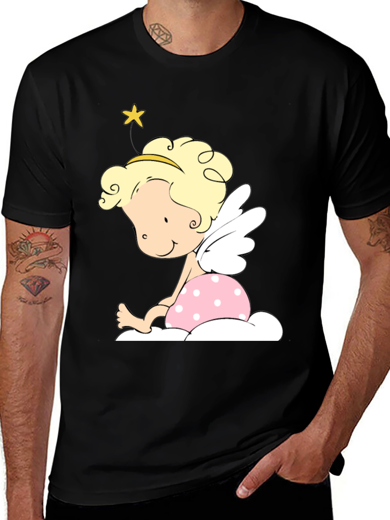 Variant 18 of Cute Angel Graphic Tee - Unisex Black T-Shirt