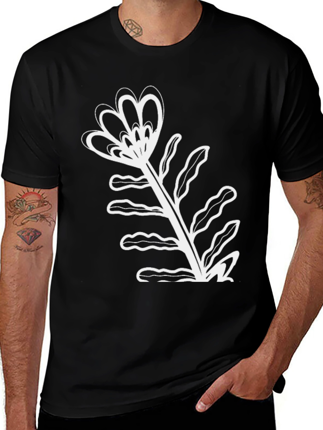 Variant 18 of Black T-Shirt with White Flower Design