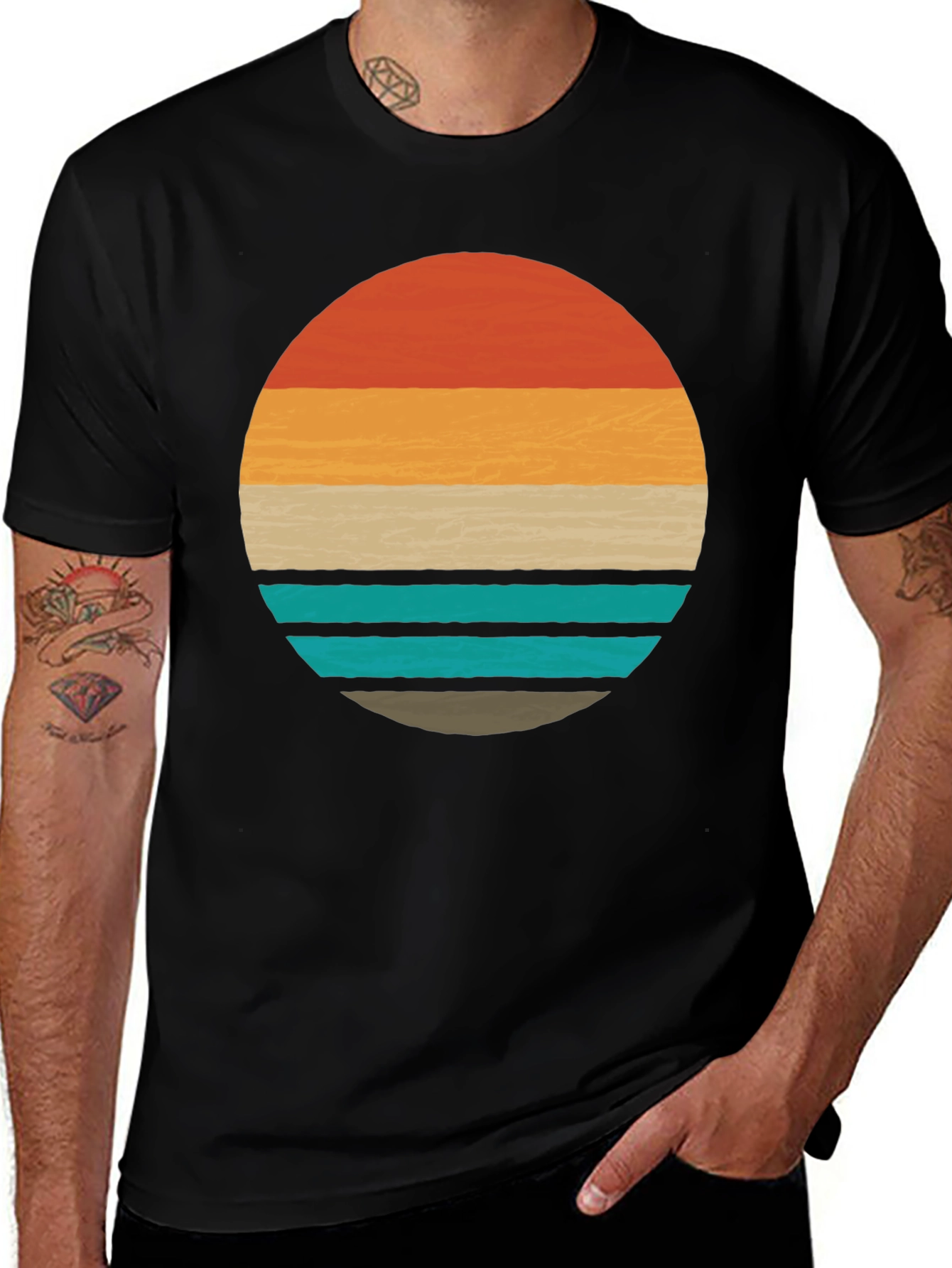 Variant 3 of Retro Sunset Graphic Tee - Stylish Men's Black T-Shirt