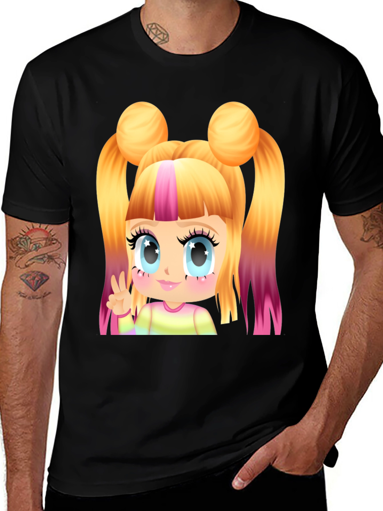 Variant 19 of Kawaii Anime Girl Graphic Tee - Black Cotton