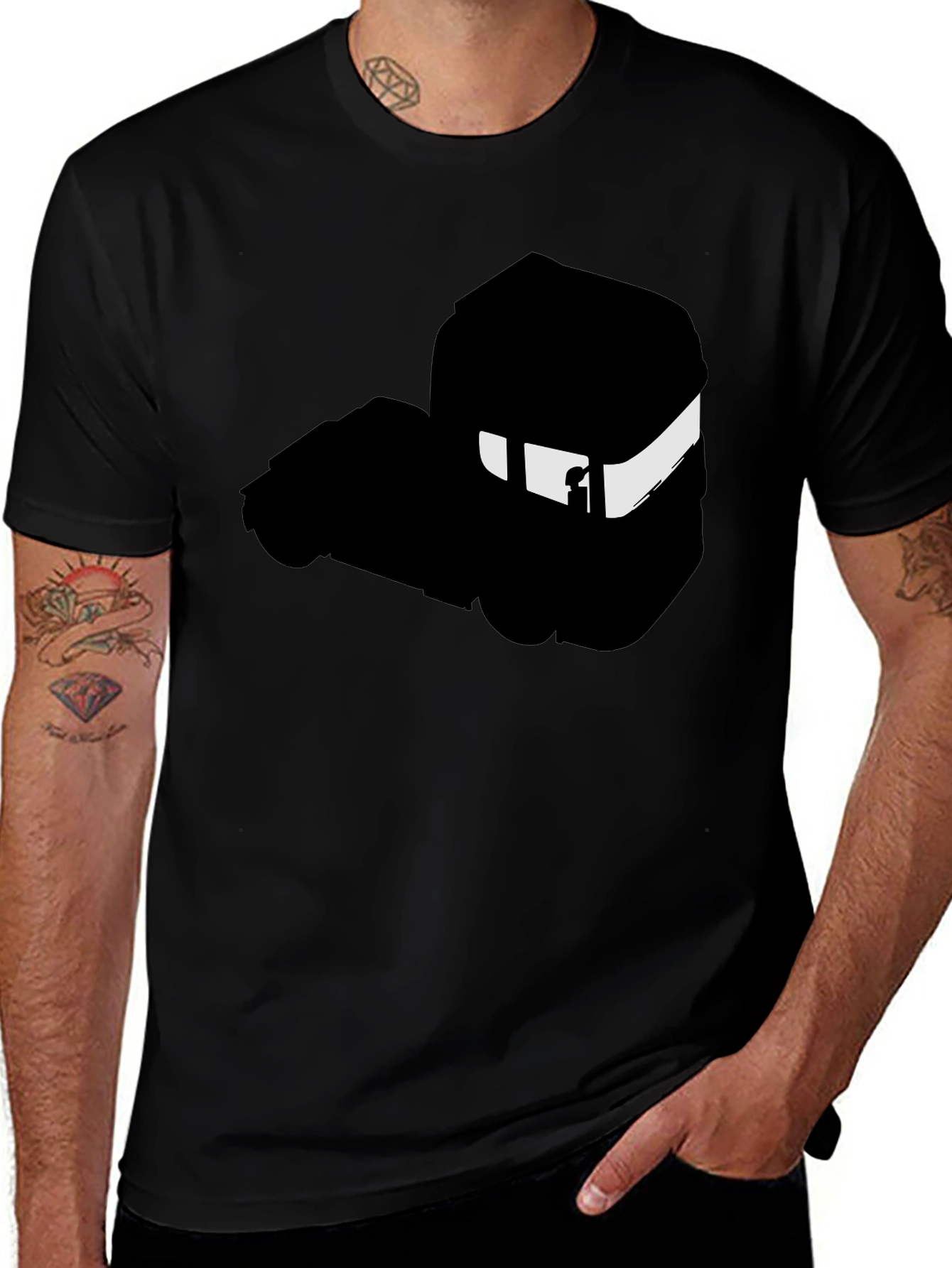 Variant 11 of Minimalist Black T-Shirt with Abstract Train Silhouette
