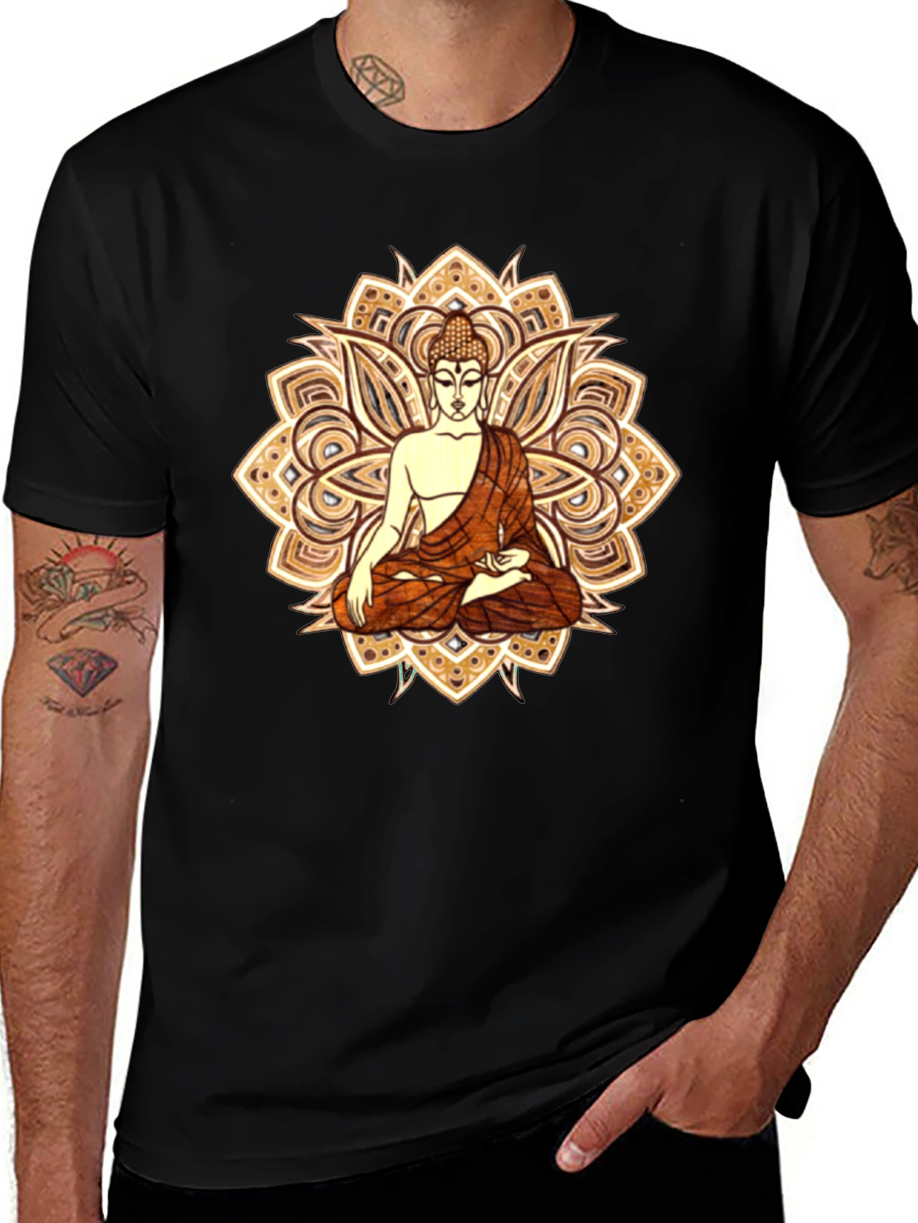 Variant 22 of Buddha Mandala Graphic Tee - Relaxed Fit Black T-Shirt