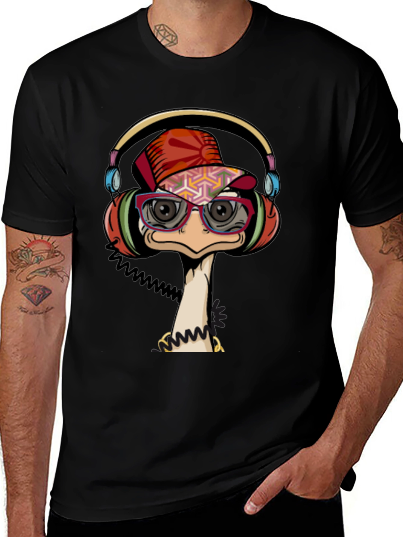 Variant 3 of Cool Ostrich DJ Graphic Tee - Black T-Shirt