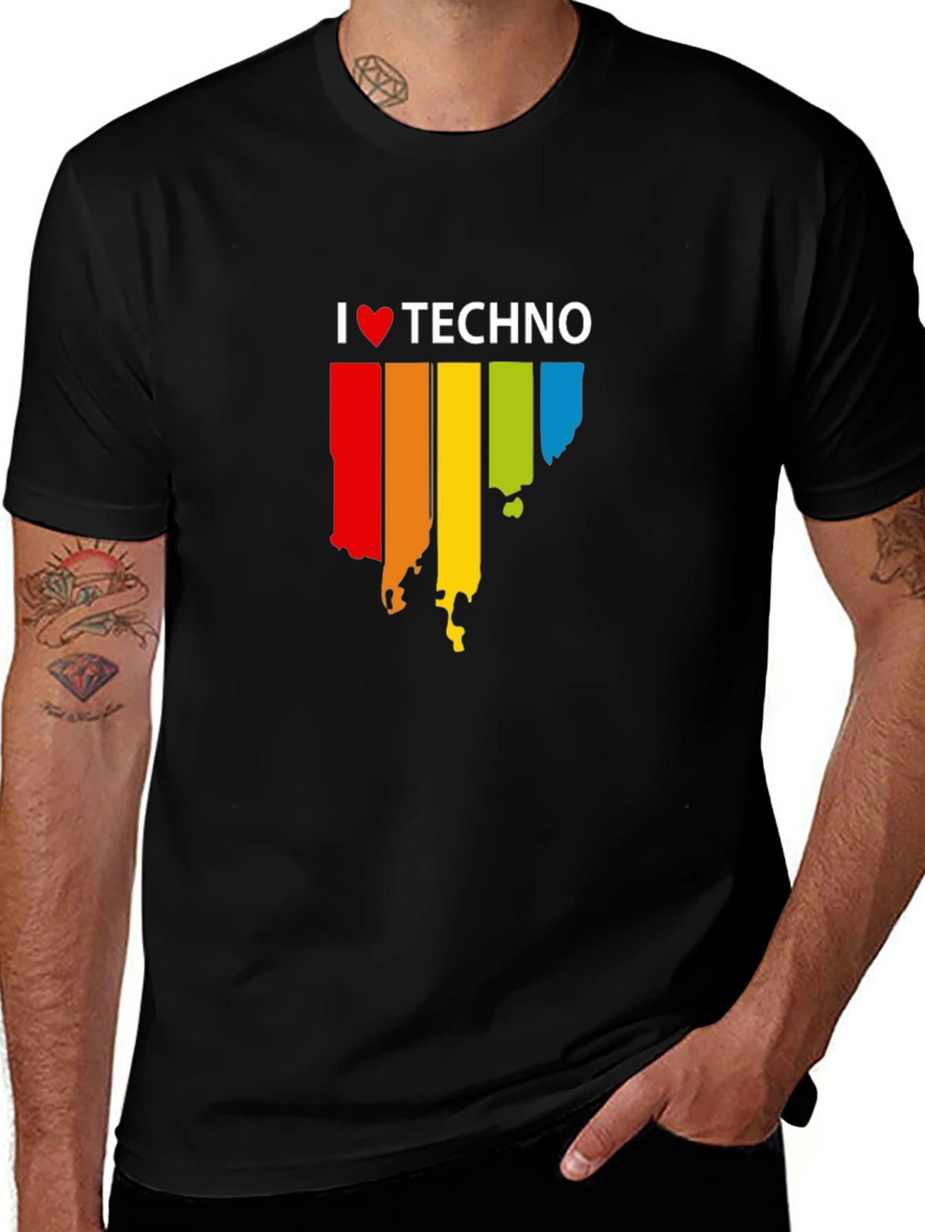 Variant 27 of I Love Techno Graphic Black T-Shirt