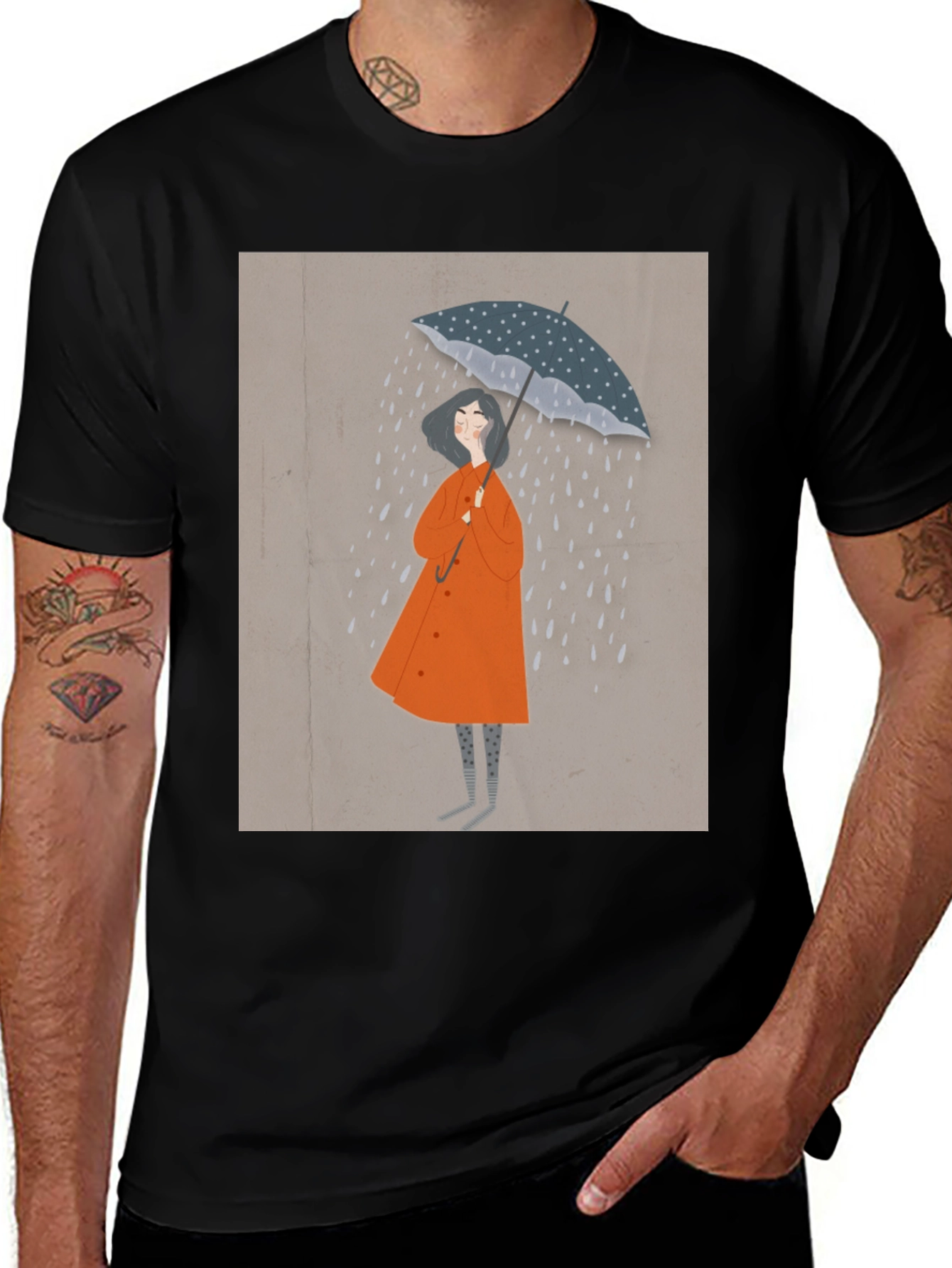 Variant 20 of Stylish Black T-Shirt with Rainy Day Illustration