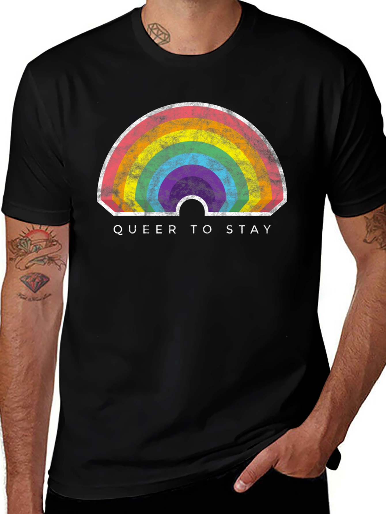 Variant 21 of Queer to Stay Rainbow Graphic Tee