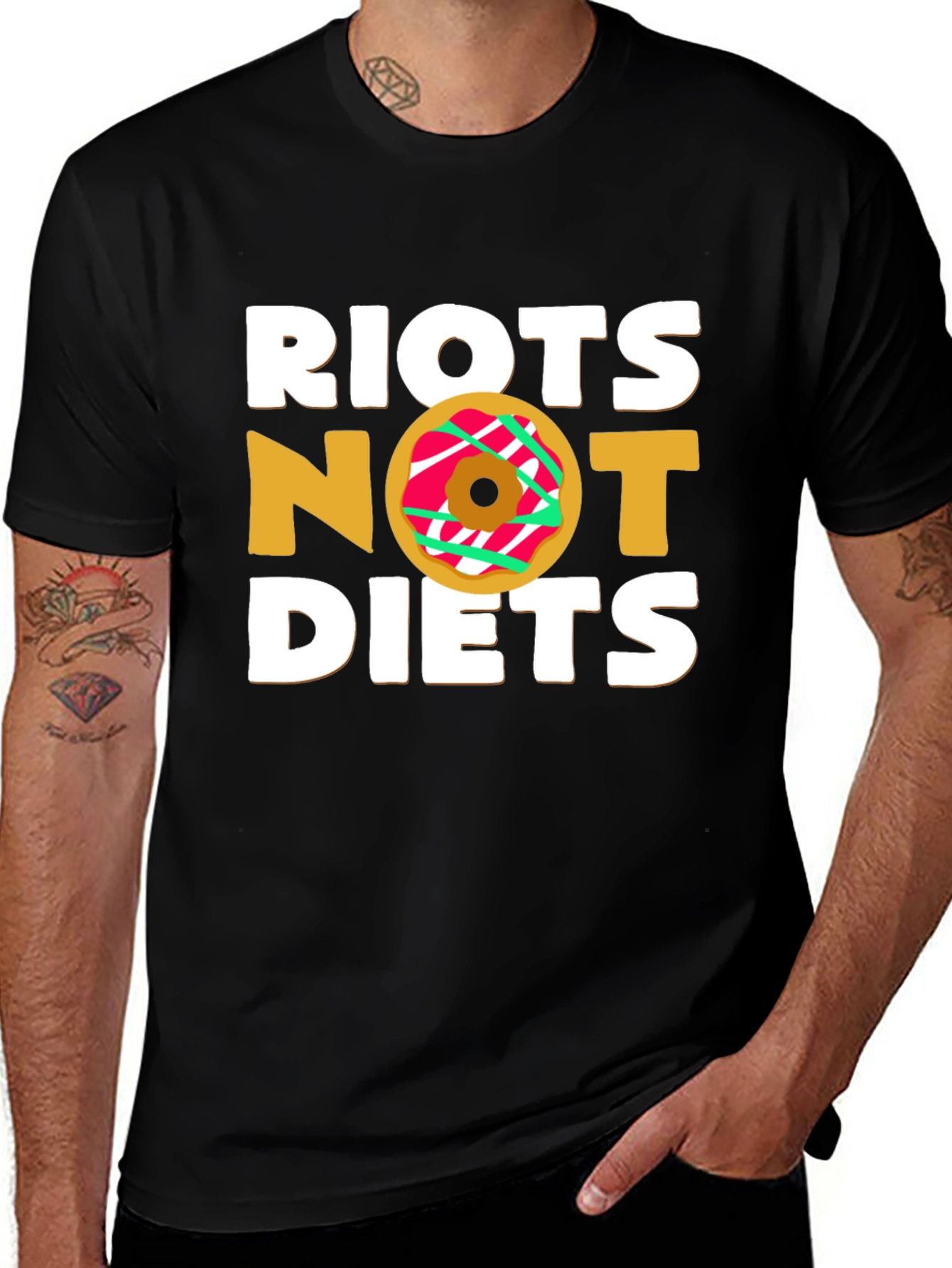 Variant 20 of Riot Not Diets Donut T-Shirt - Funny & Unique Design