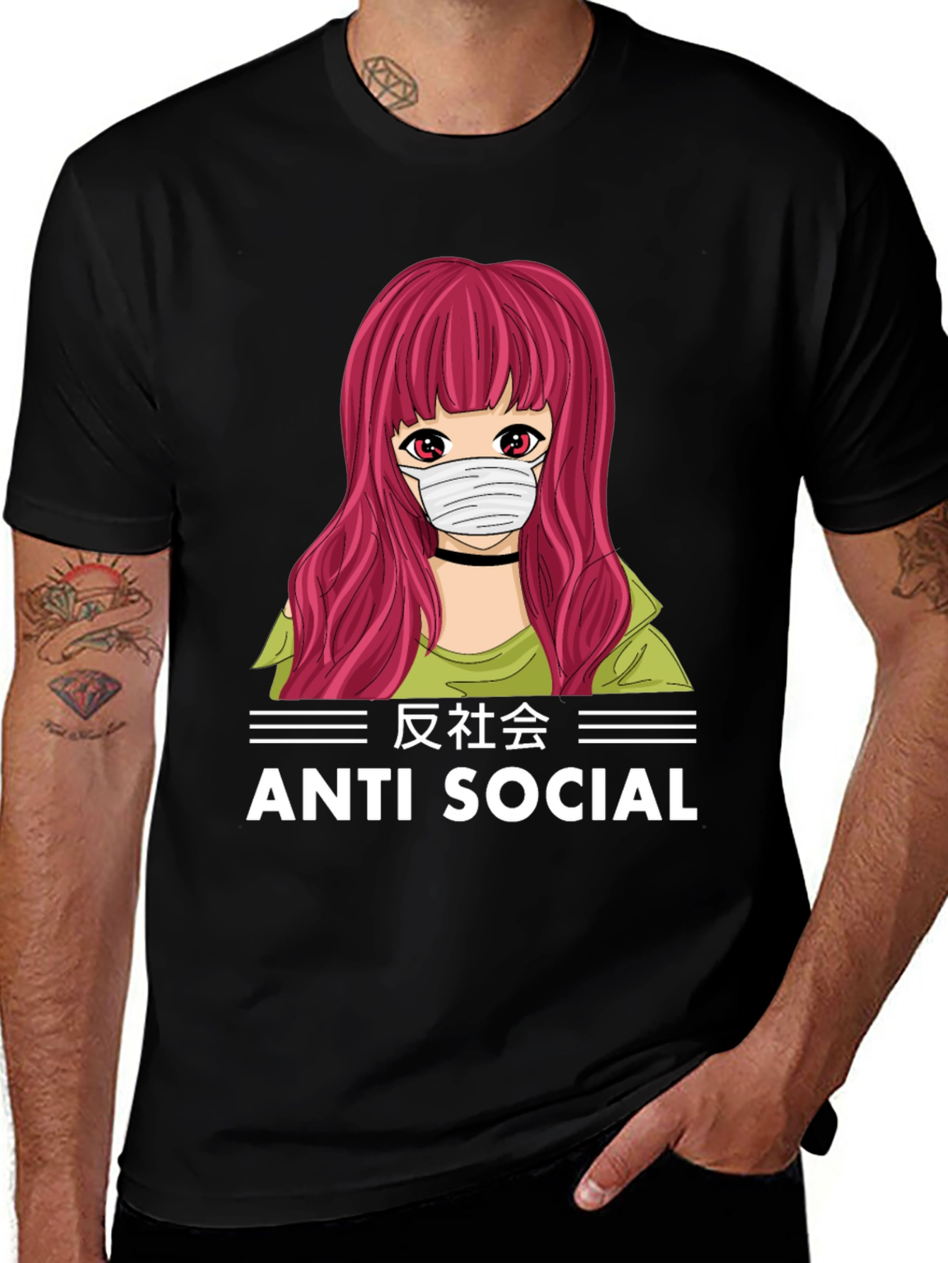 Variant 18 of Anti Social Anime Girl T-Shirt Black Cotton