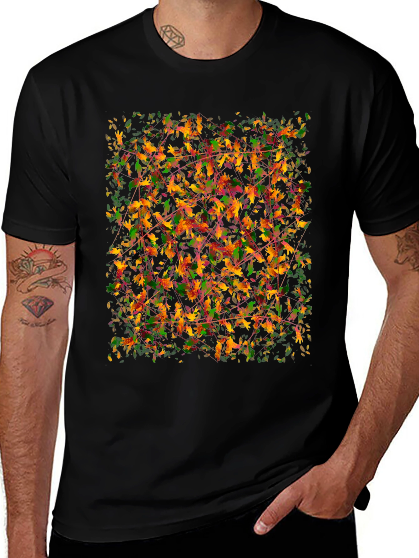 Variant 27 of Autumn Leaves Graphic Tee - Black