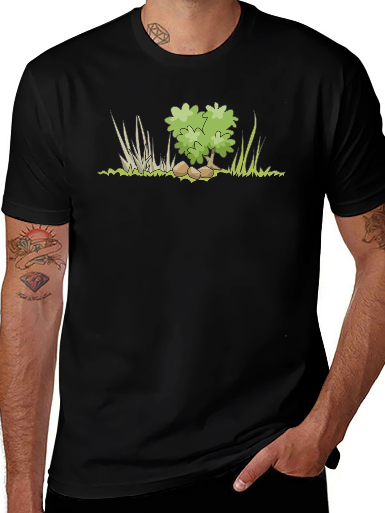 Nature Scene Graphic Tee - Black Cotton T-Shirt