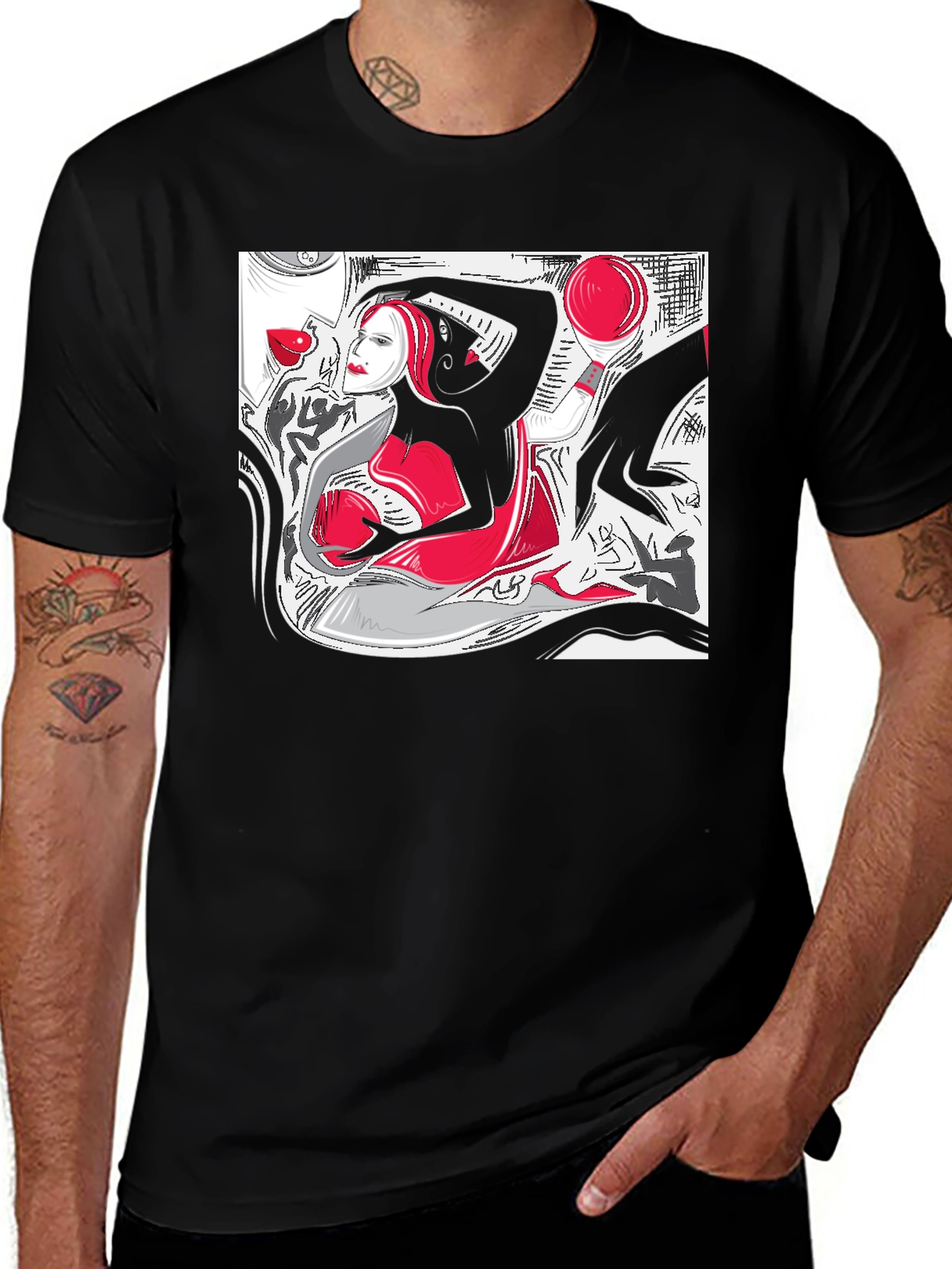 Variant 20 of Abstract Art Print Black Crew Neck T-Shirt