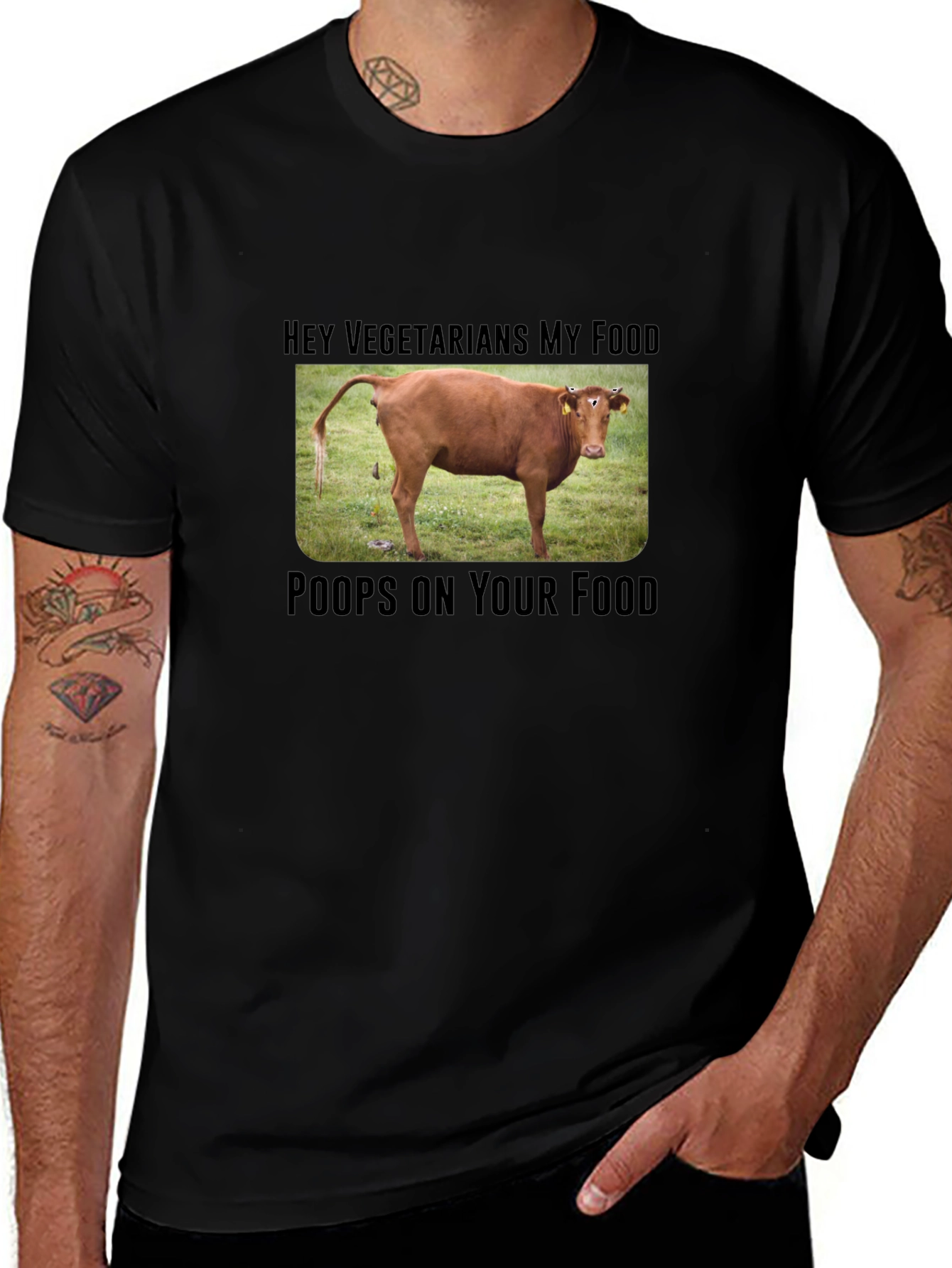 Variant 21 of Humorous "Hey Vegetarians" Graphic T-Shirt