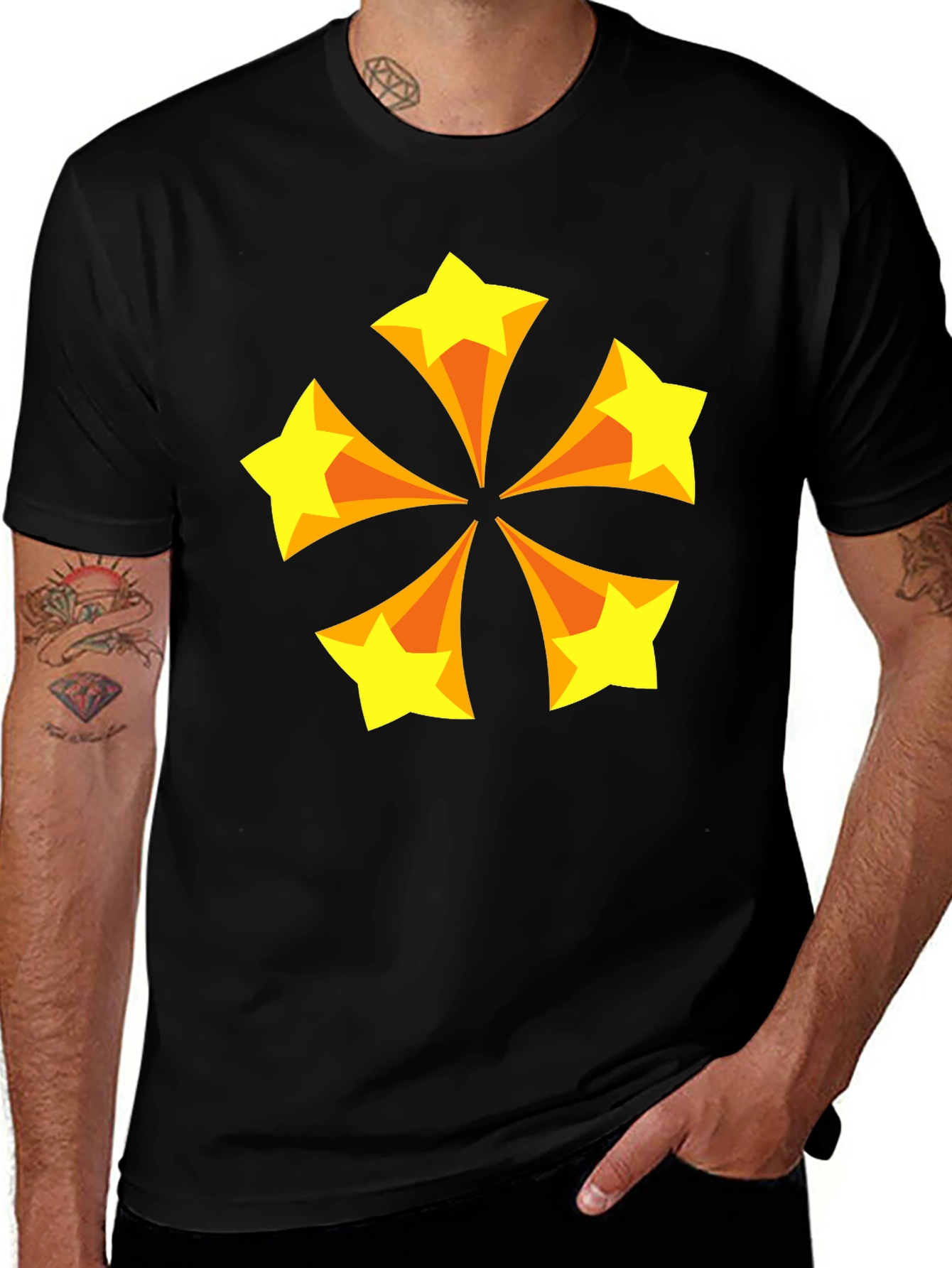 Variant 9 of Retro Starburst Graphic Tee - Black Cotton Blend T-Shirt