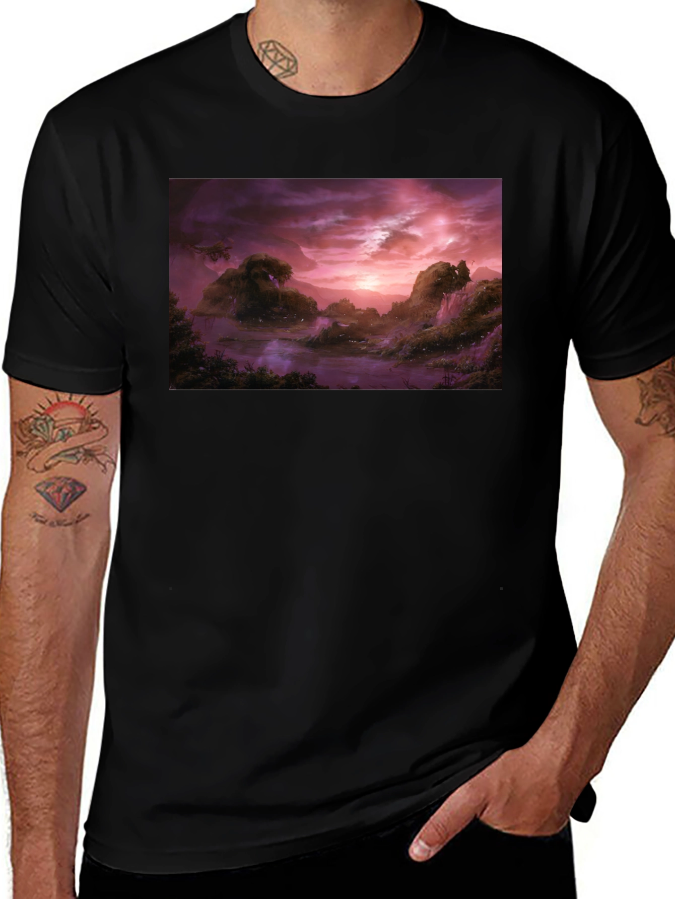 Variant 15 of Mystic Landscape Graphic Tee - Black Cotton Blend