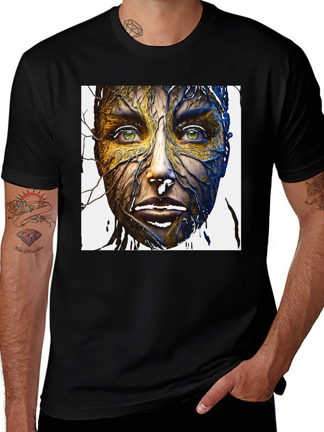 Variant 19 of Abstract Art Face Print Black T-Shirt