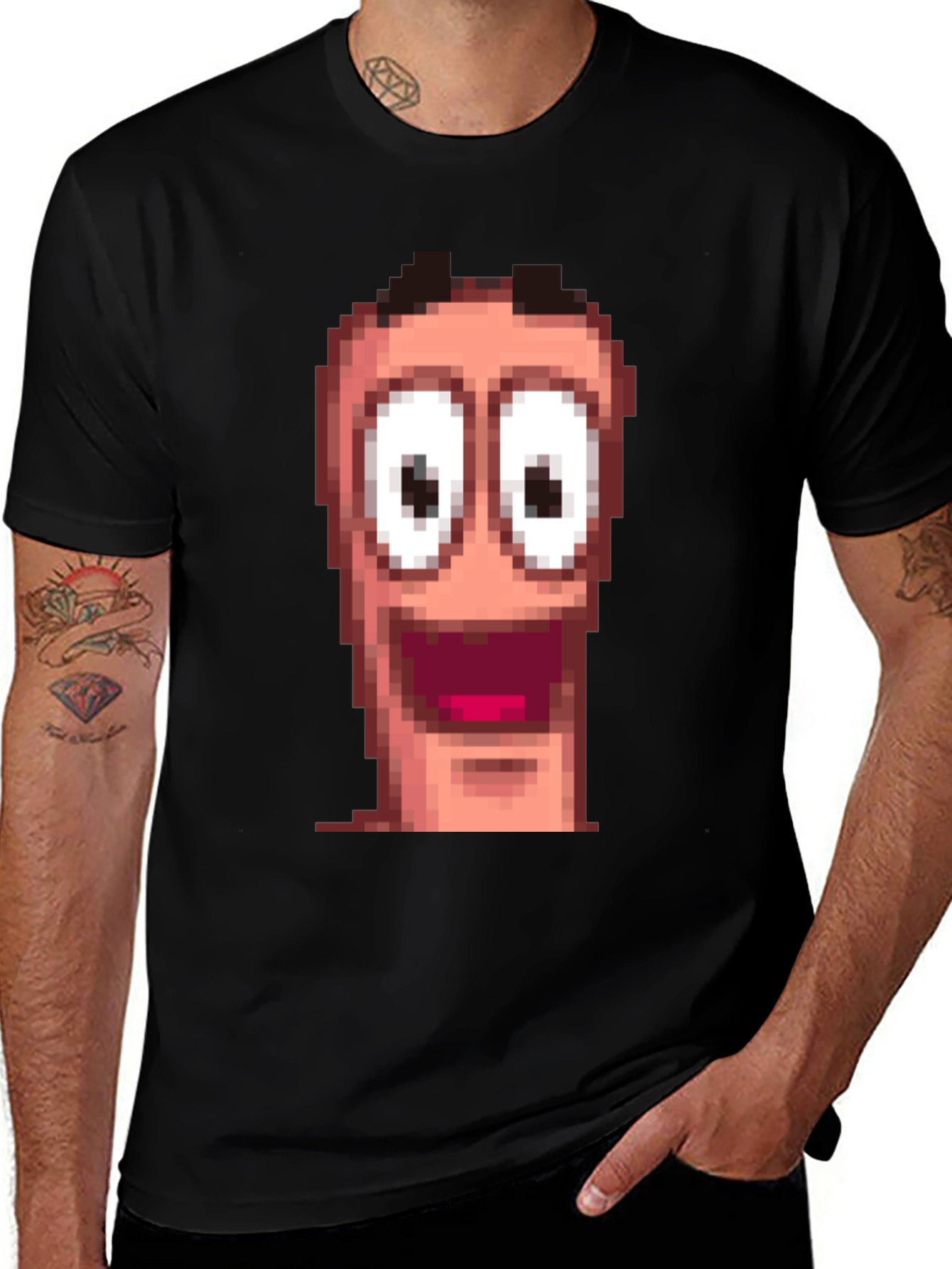 Variant 12 of Pixel Worm Face Black T-Shirt
