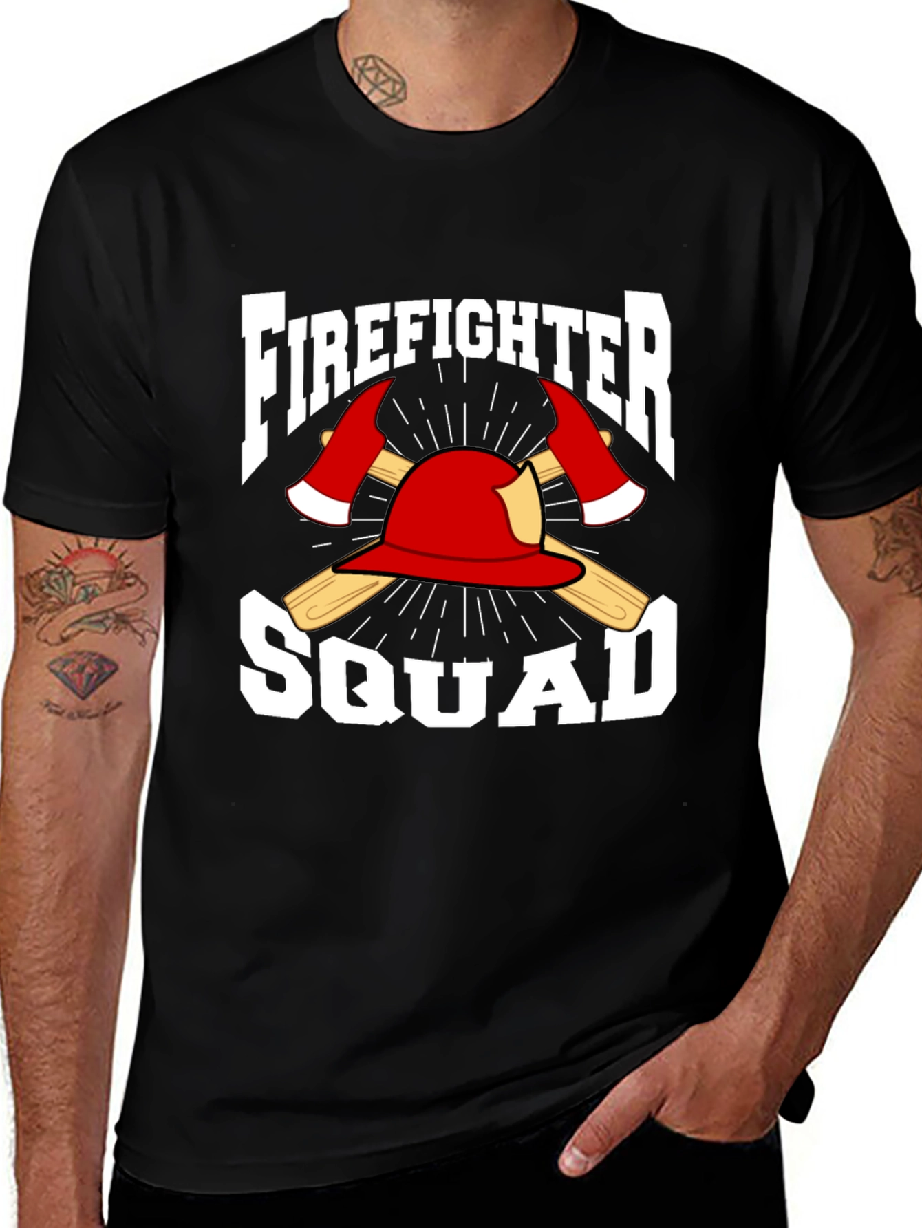 Variant 24 of Firefighter Squad T-Shirt - Axe & Helmet Graphic Tee