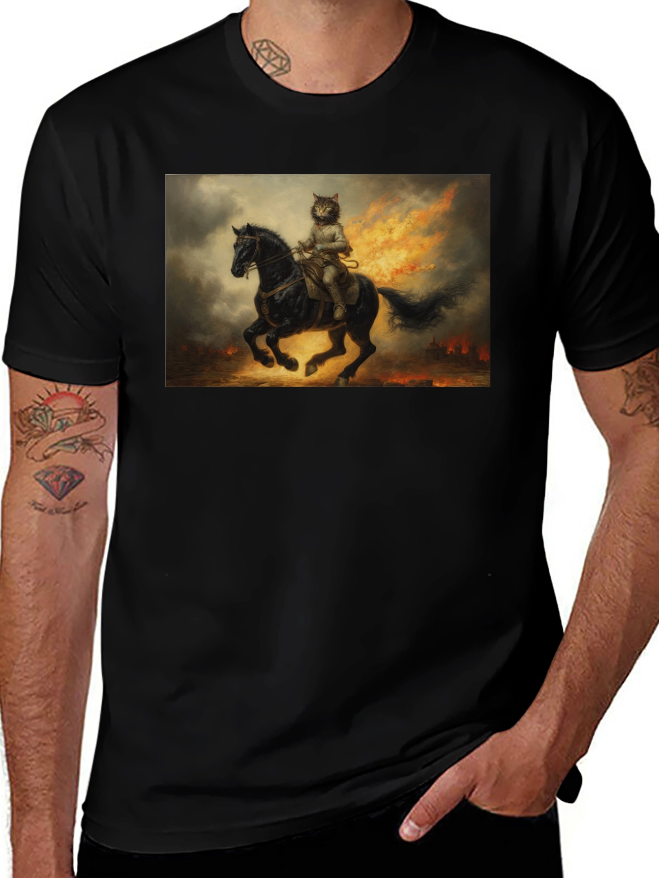 Cat Rider T-Shirt - Vintage Art Style Tee