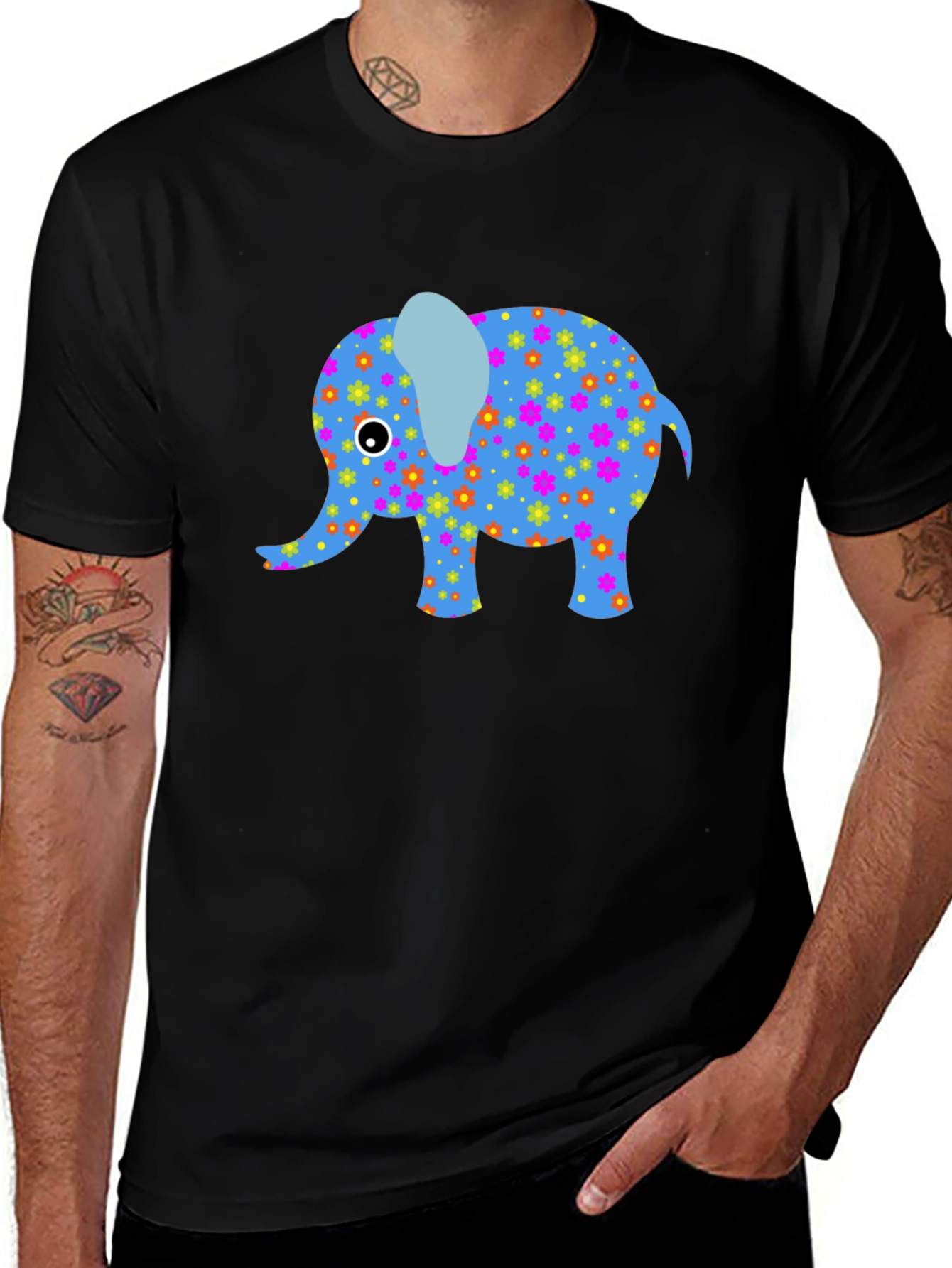 Variant 25 of Elephant Graphic Black T-Shirt