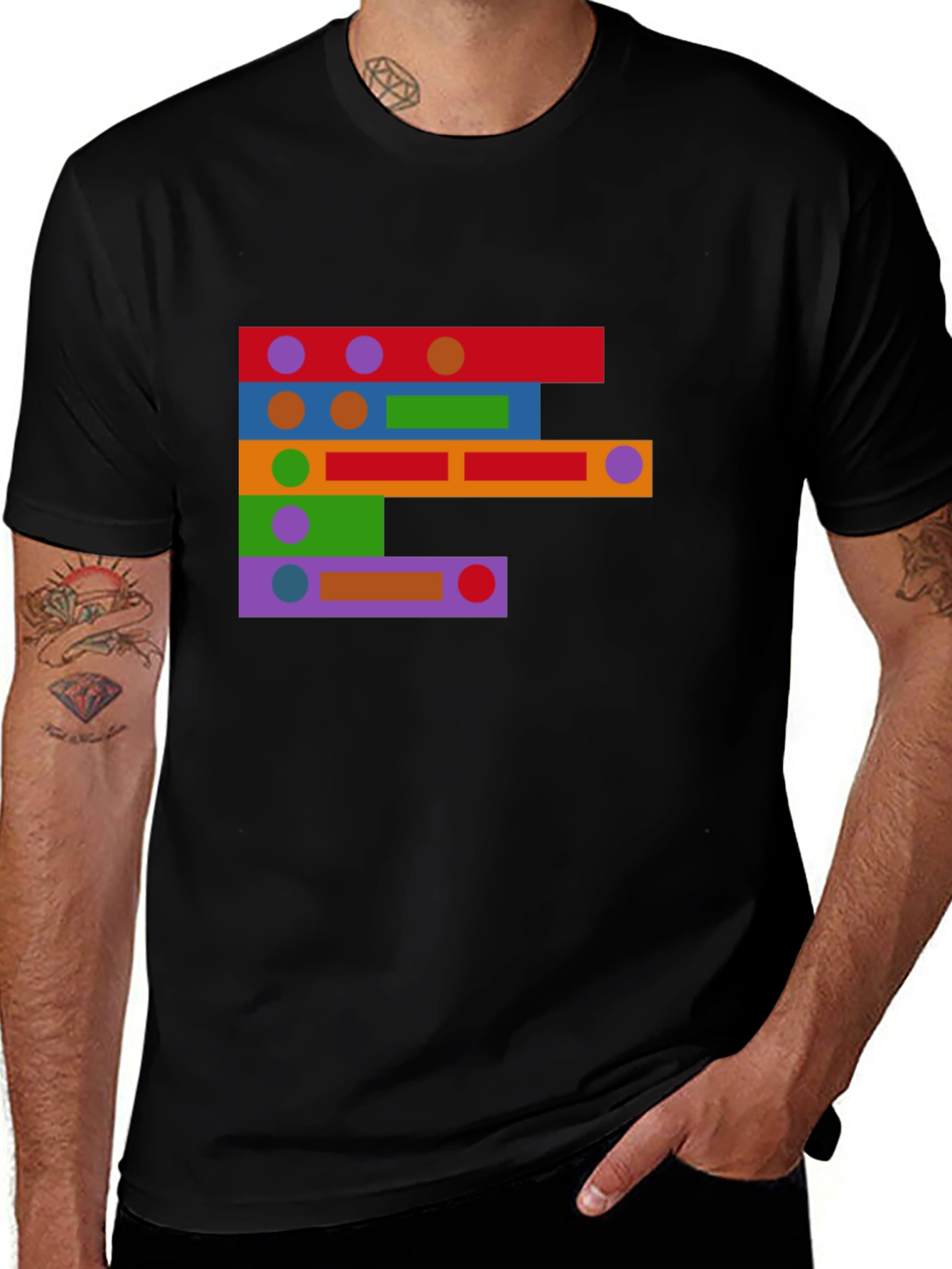 Variant 25 of Abstract Colorful Blocks Design Black T-Shirt