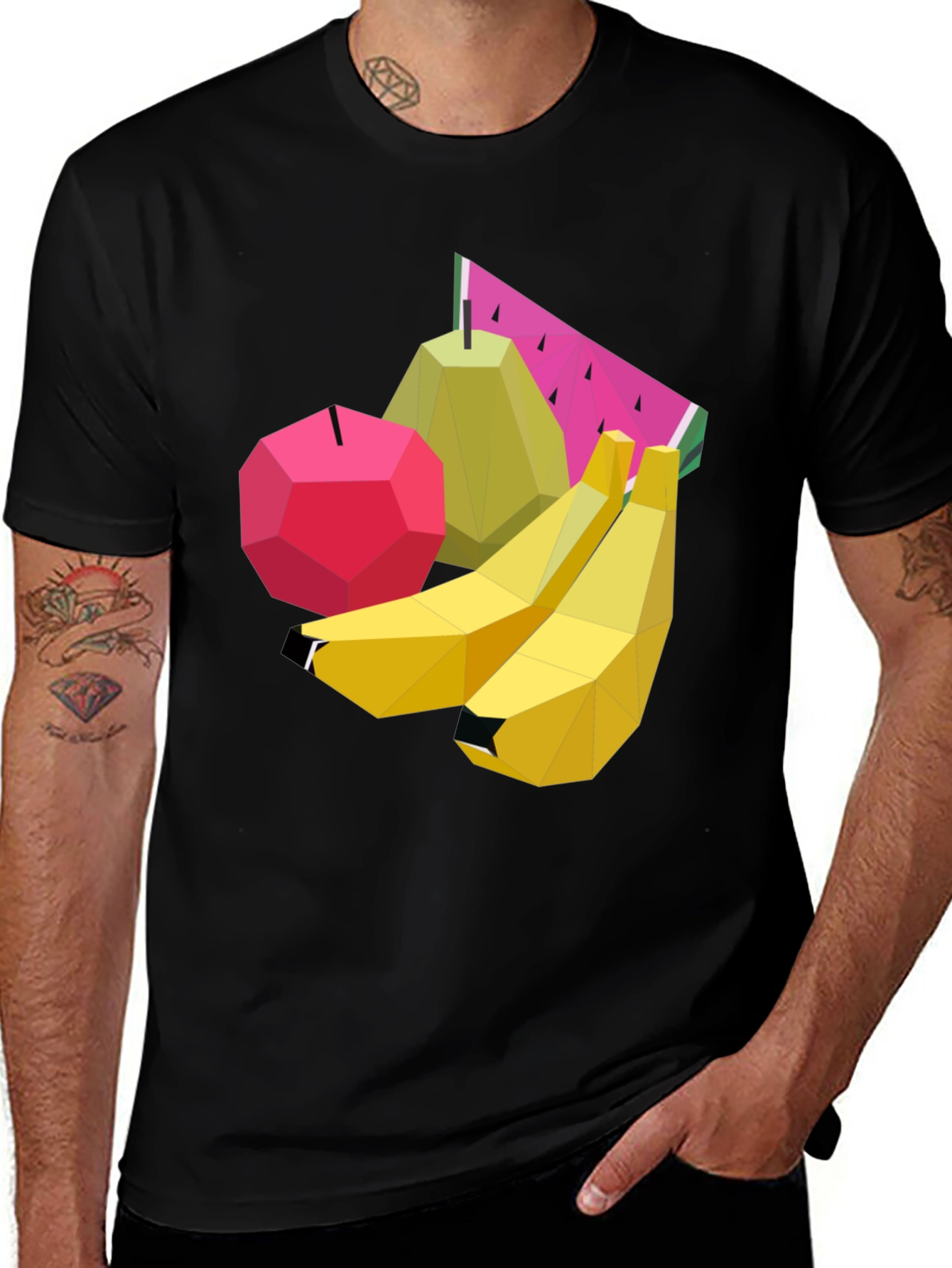 Variant 25 of Geometric Fruit Graphic Black T-Shirt