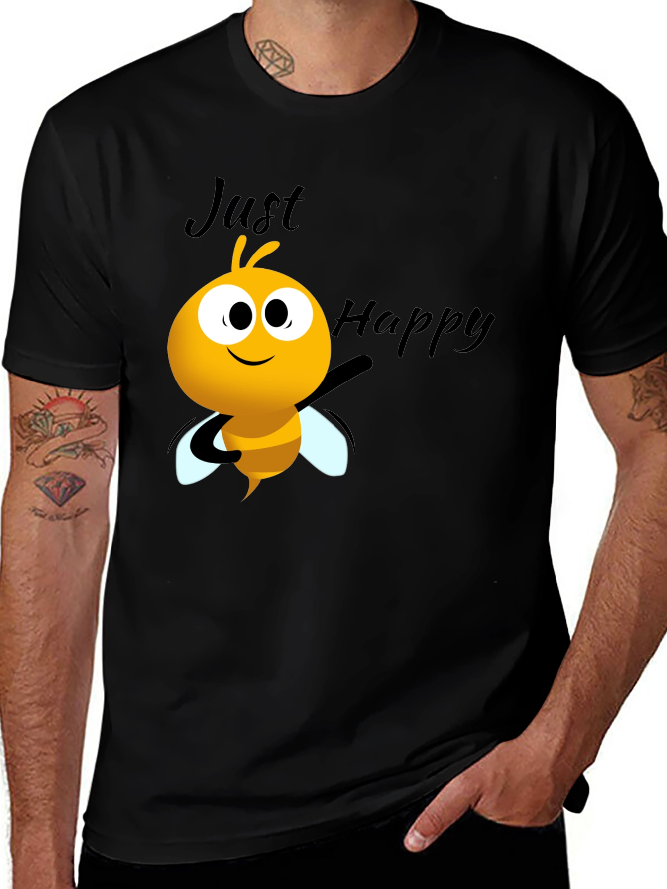 Variant 6 of Just Happy Bee Graphic Tee - Black Crew Neck